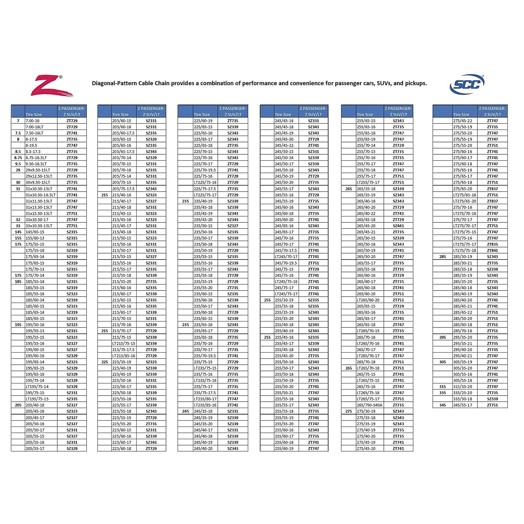 Scc Sz339 Shur Grip Super Z Passenger Car Tire Traction Chain - Set Of 2