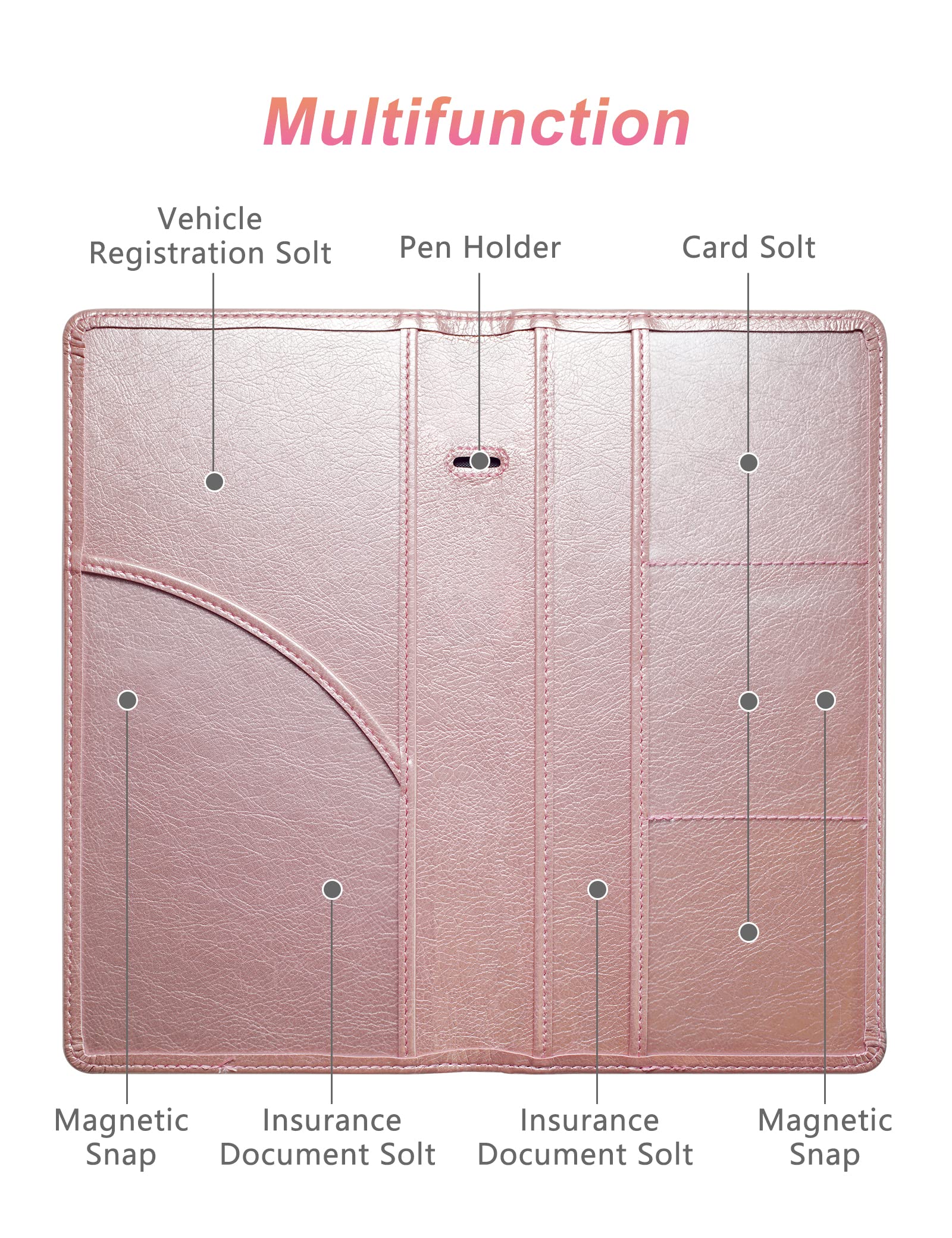 Yarnic Car Registration And Insurance Holder, Car Document Holder With Magnetic Closure, Car Accessories Wallet For Driver License, Cards And Other Essential Documents (Rose Gold)