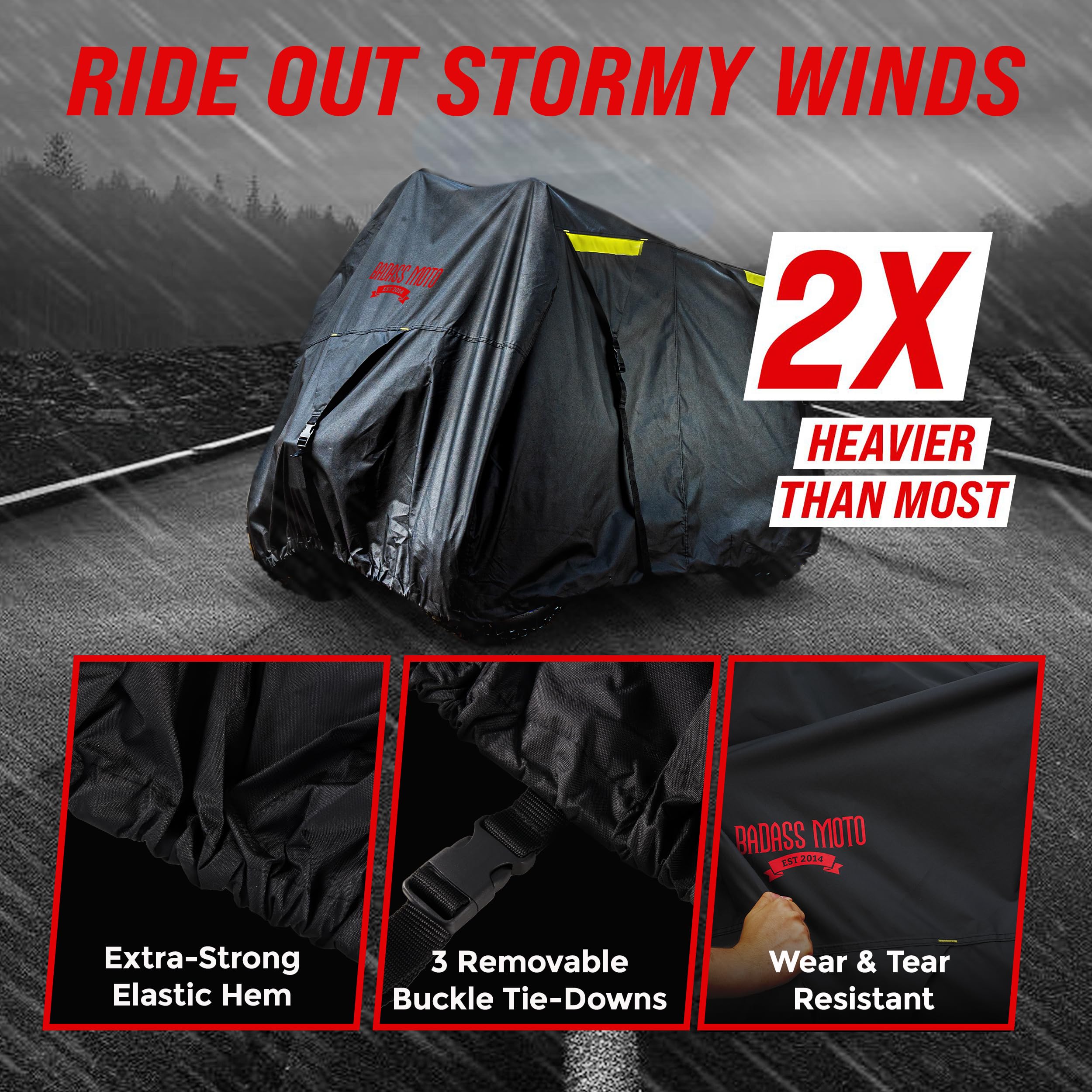 Badass Moto Ultimate ATV Cover Waterproof Outdoor Heavy Duty Storage. Durable 4 Wheeler Covers All Weather Rain Sun Snow. Four W