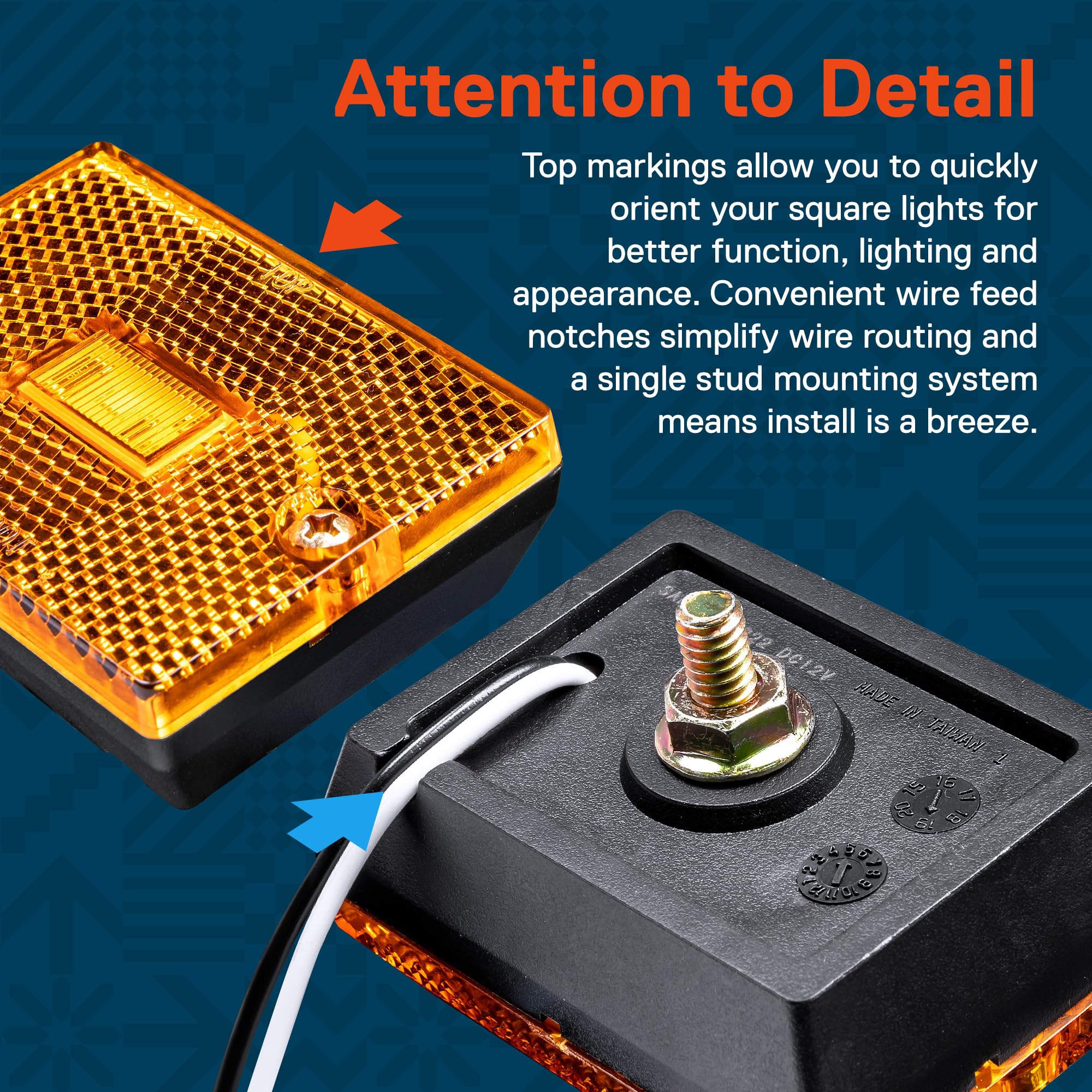 True Mods 4Pc 2X3 3X2 Inch Amber Led Stud-Mount Side Marker Light [Dot Fmvss-108] [Sae Ap2] [Ip67 Waterproof] [Integrated Reflec