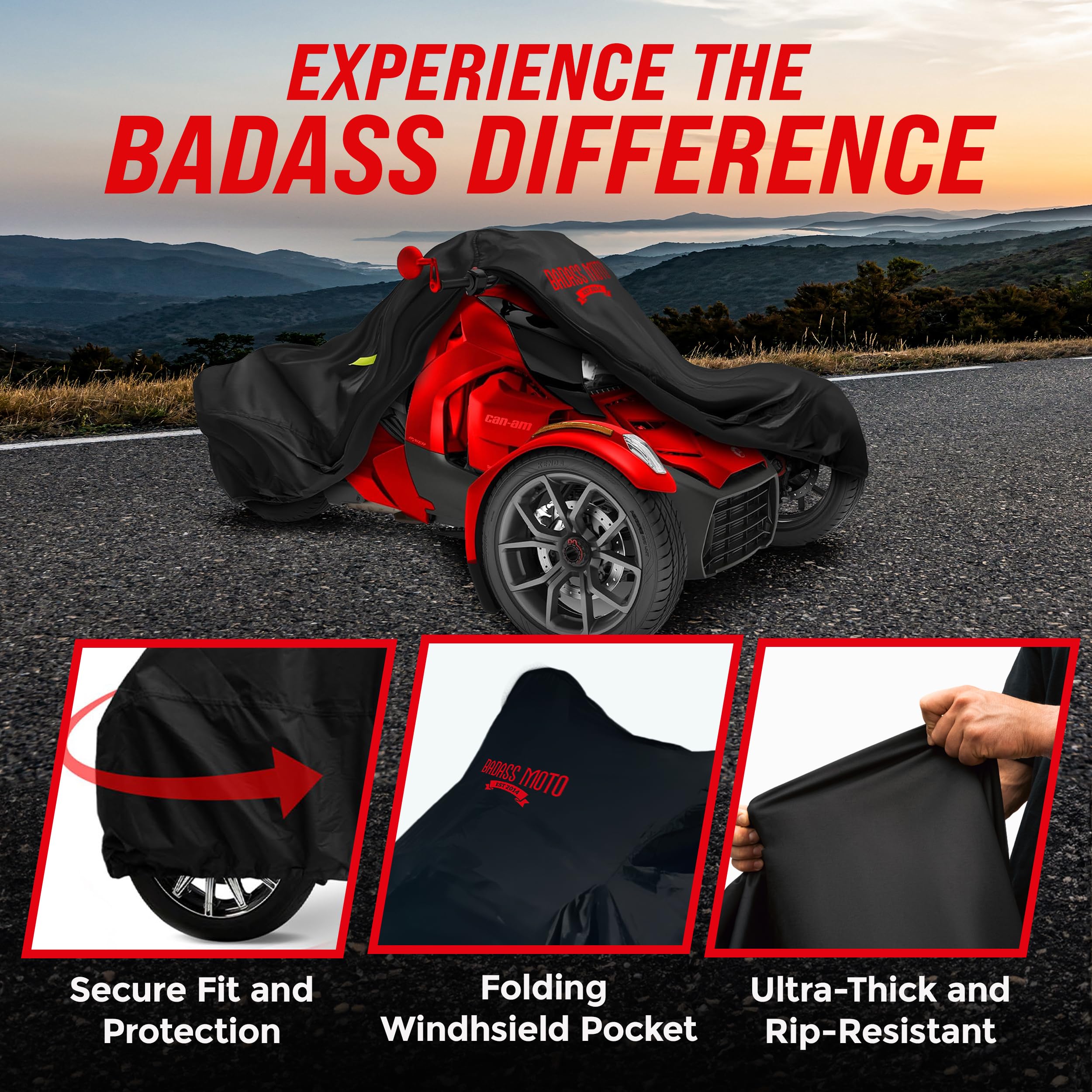 Badass Moto Ultimate Motorcycle Cover Waterproof Outdoor for Can Am Ryker Cover Fits 600,Rally, Sport, Can Am Ryker 900 Cover, A