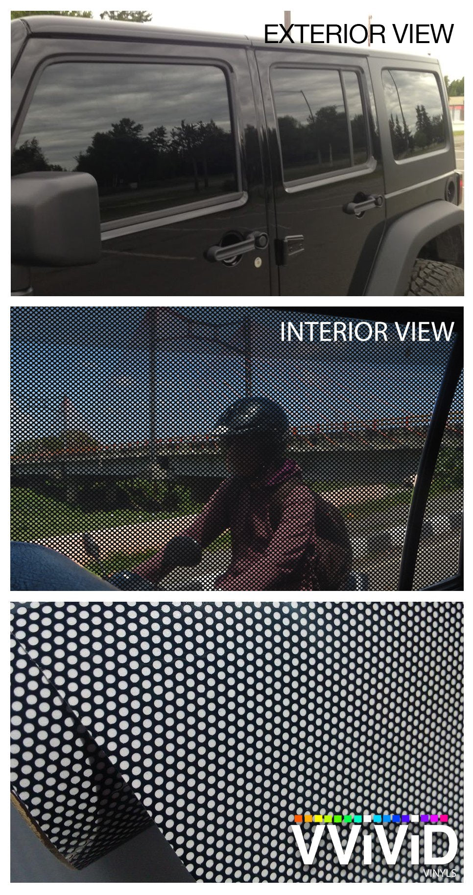 Vvivid® One-Way Perforated Black Vinyl Privacy Window Film Adhesive Glass Wrap Roll (2Ft X 48 Inches)