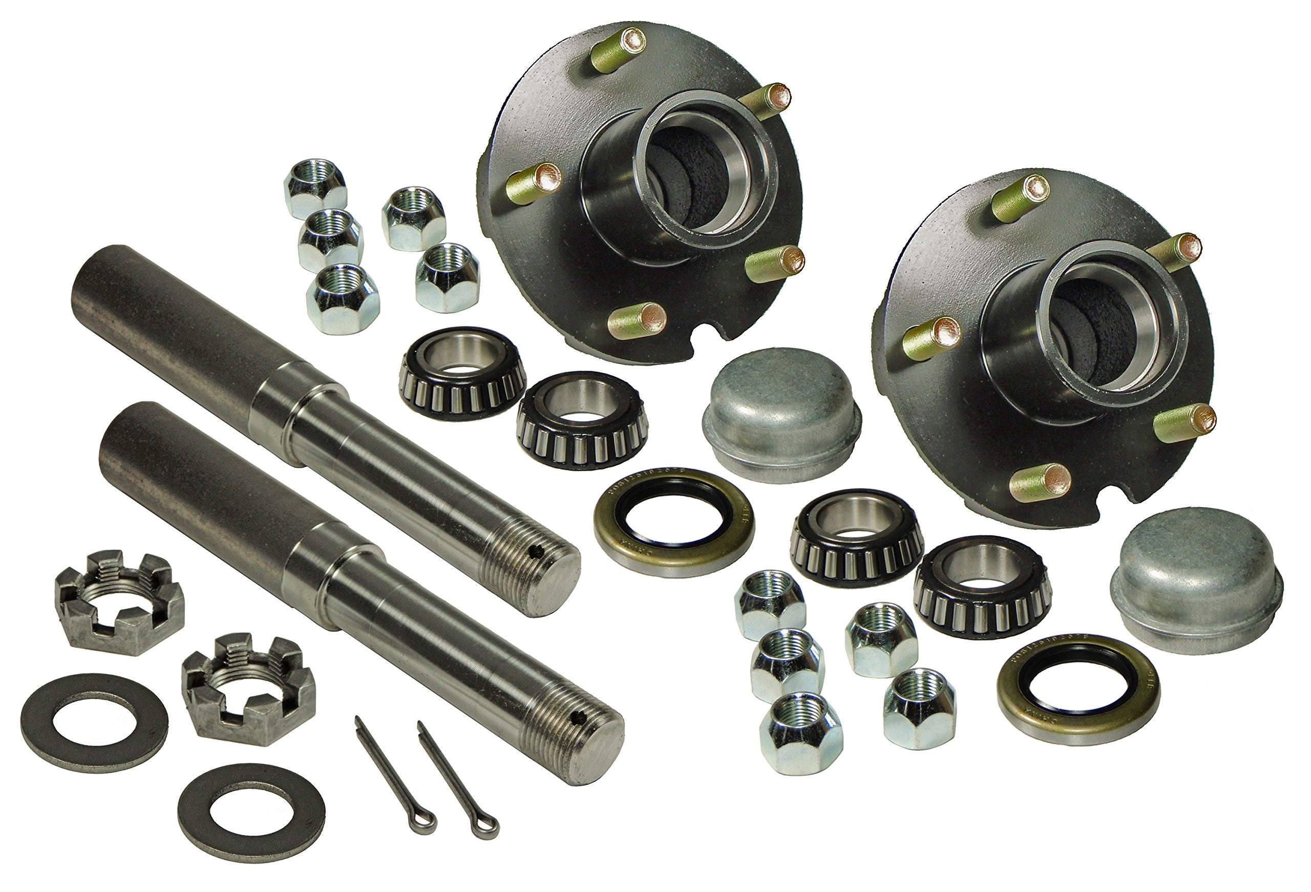 Pair of 5-Bolt On 4-1/2 Inch Hub Assembly (AKRD-2200545) Includes (2) 1-1/16 Inch Straight Spindles & Bearings