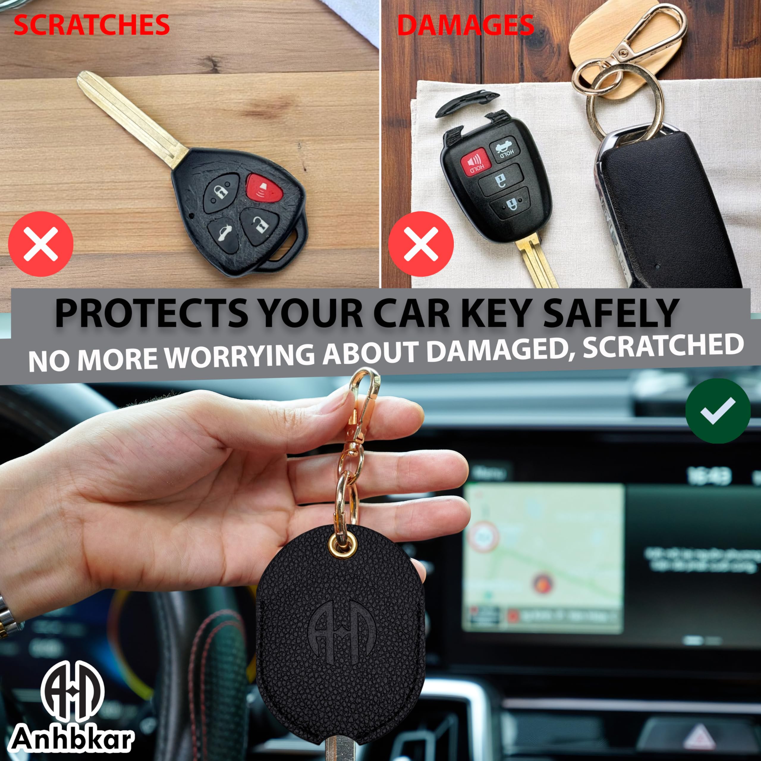 ANHBKAR Leather Keys Sleeve for Broken Car Key Loop Replacement - Cute Keychain Cover - Protector, Holder for Men & Women (XLarg