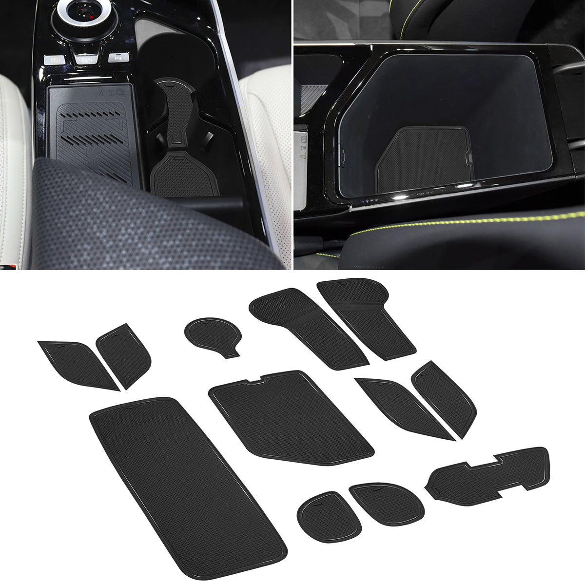 Senshine For Kia Ev6 Accessories 2022 2023 2024 Cup Holder Insert Liner Non-Slip Anti Dust Center Console Shifter Liner Trim Door Pocket Slot Mats Premium Custom Interior 12-Pc Set (Black Trim)