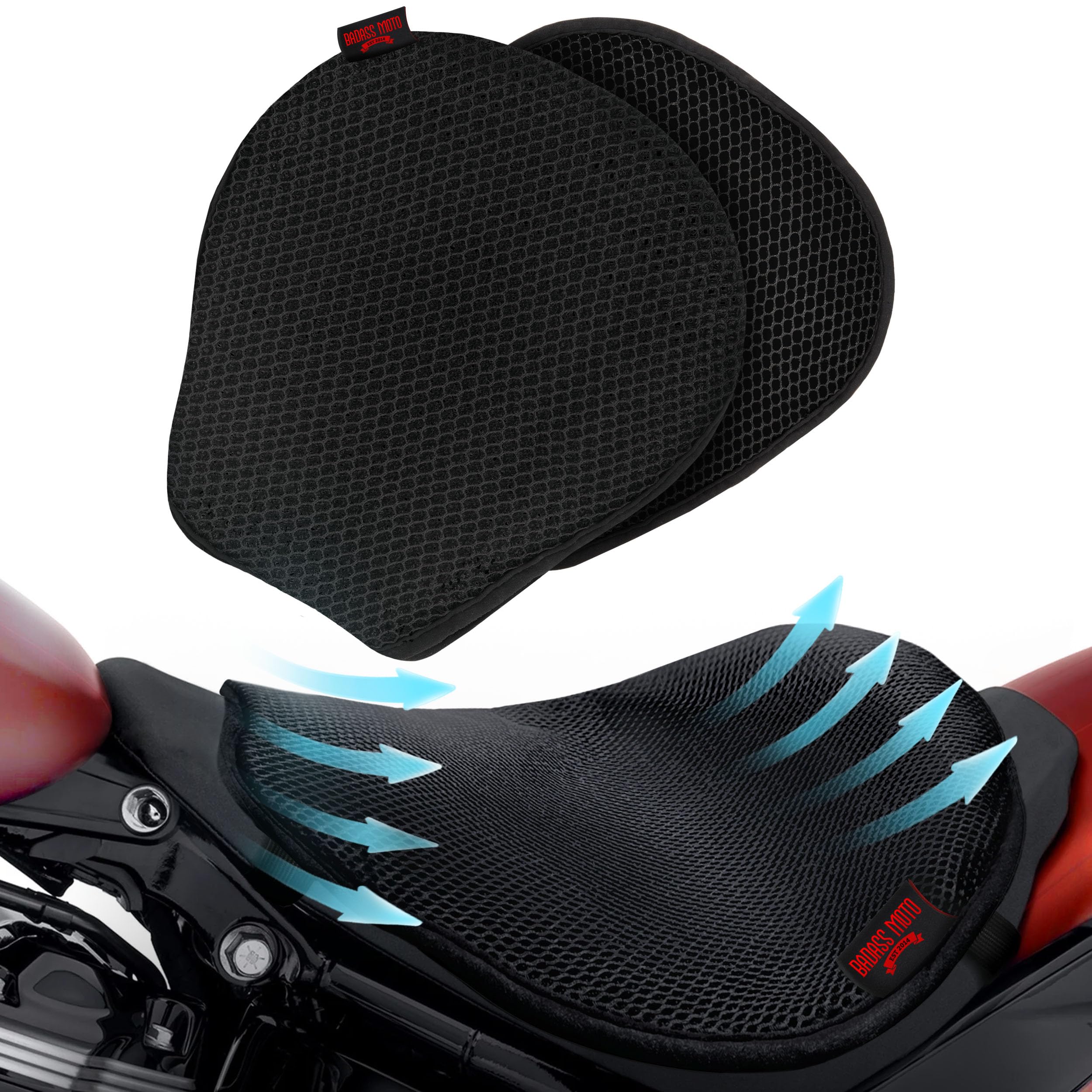 Badass Moto Cooling Motorcycle Seat Pad Airflow Motorcycle Seat Cushion 3D Mesh Air Flow Cool Sun Cover For Bike Seating Anti Sw