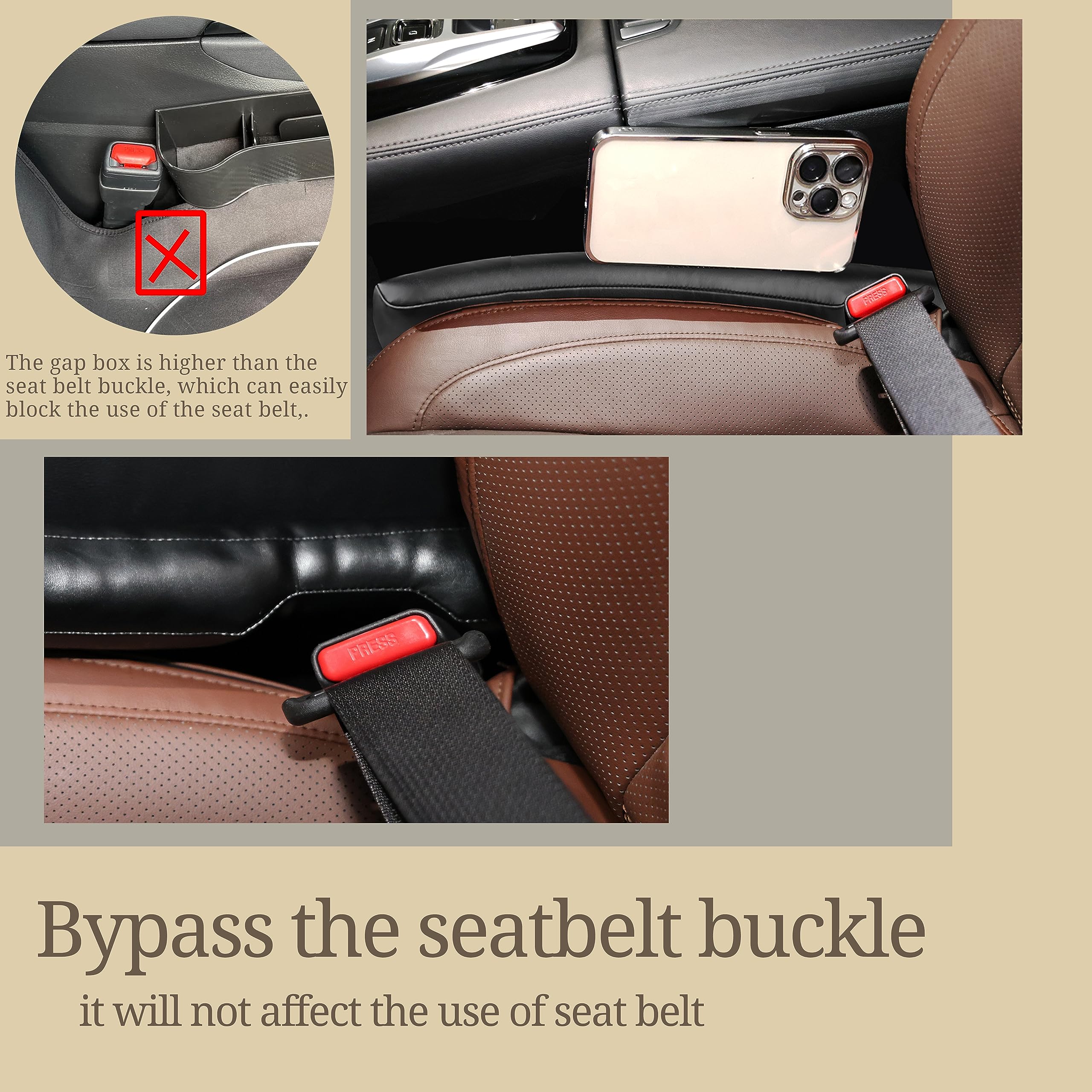 Axutous Leather Car Seat Gap Filler Universal For Car Suv Truck Fit Organizer Fill The Gap Between Seat And Console Stop Things