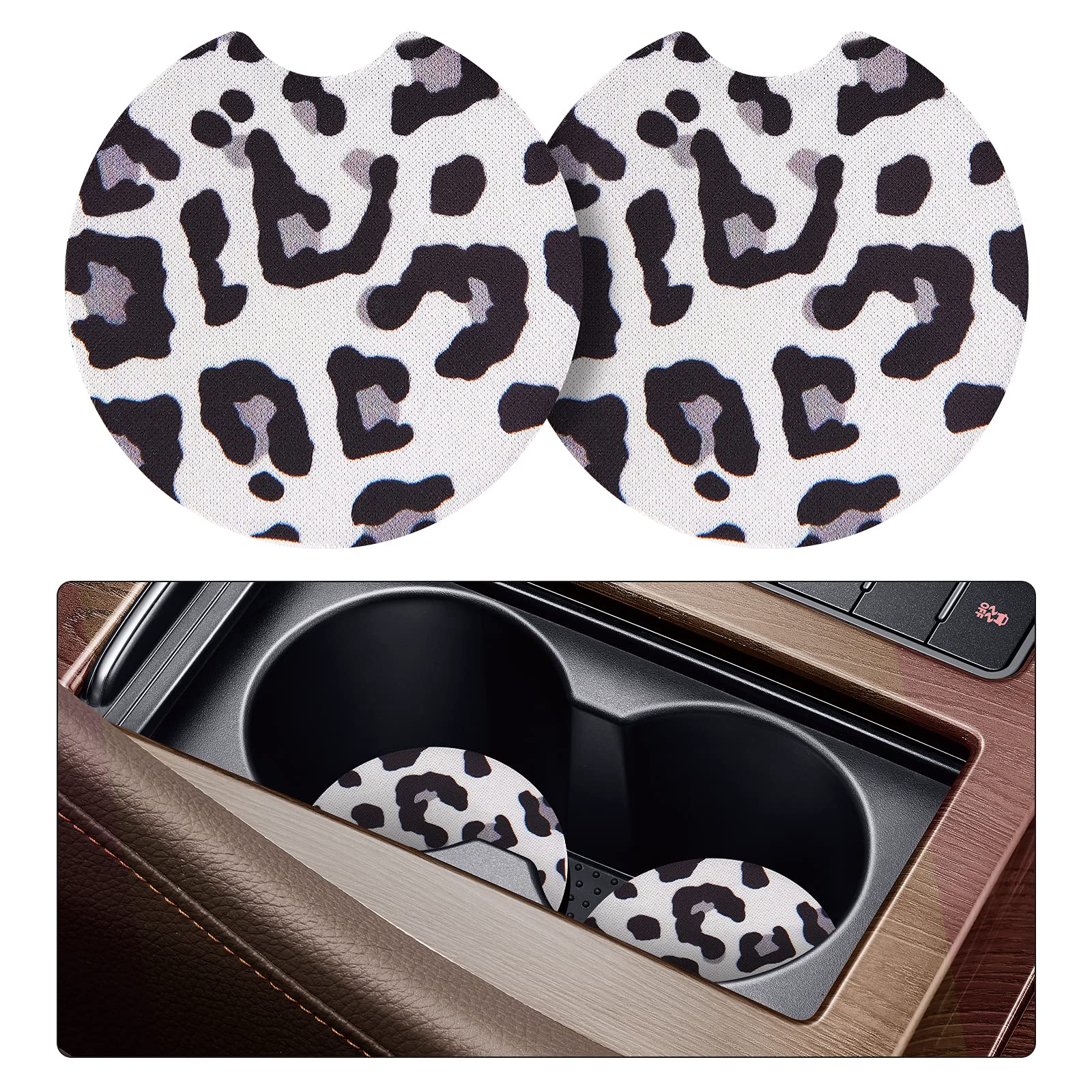 tifanso Car Cup Drink Holder Coaster, 2 Pack Car Coasters for Cup Holders, Cute Vehicle Accessories for Women and Girl (Snow Leo