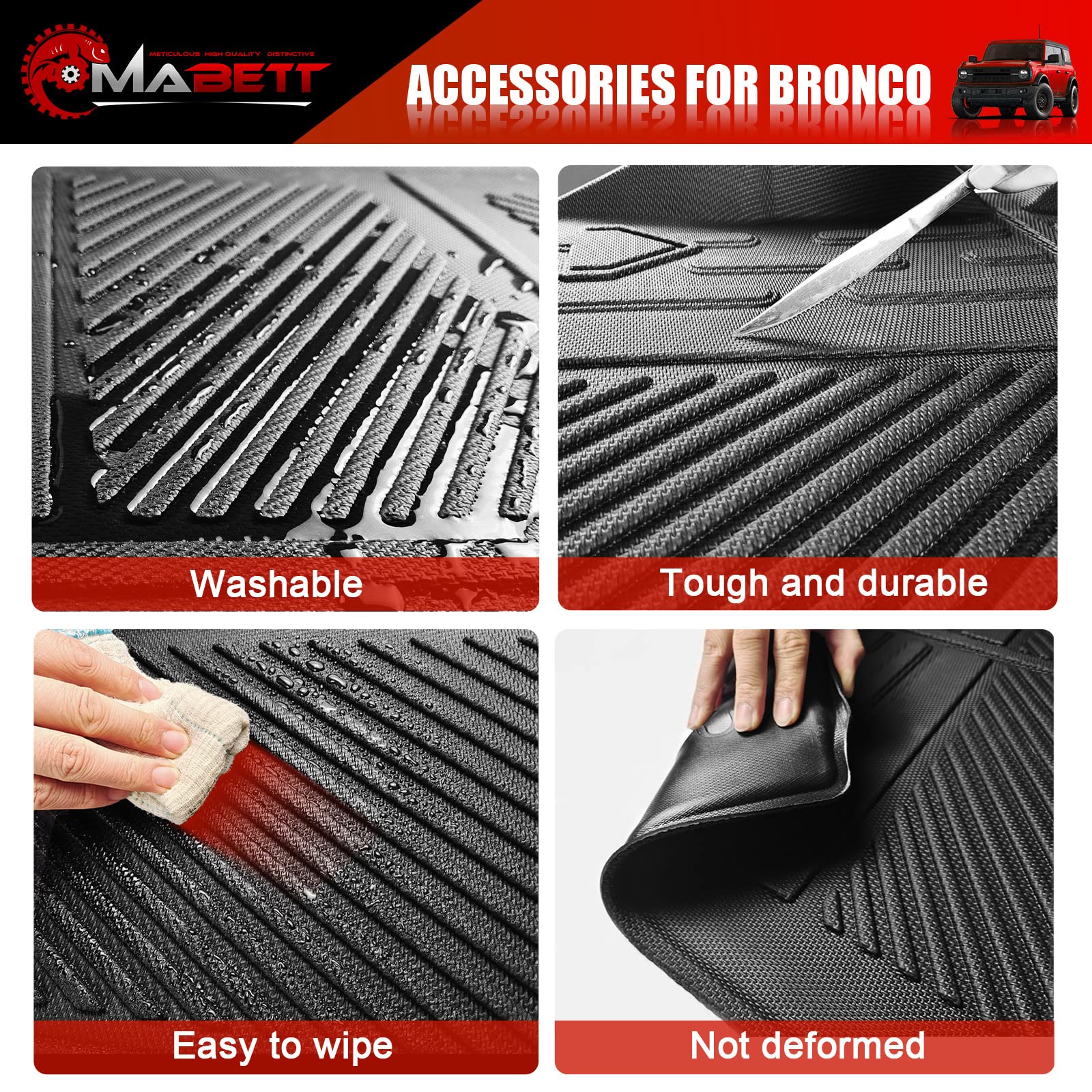 Mabett Trunk Lower Storage Mat for Ford Bronco Accessories 2021 2022 2023 4-Door and 2-Door Heavy Car Cargo Mats Black
