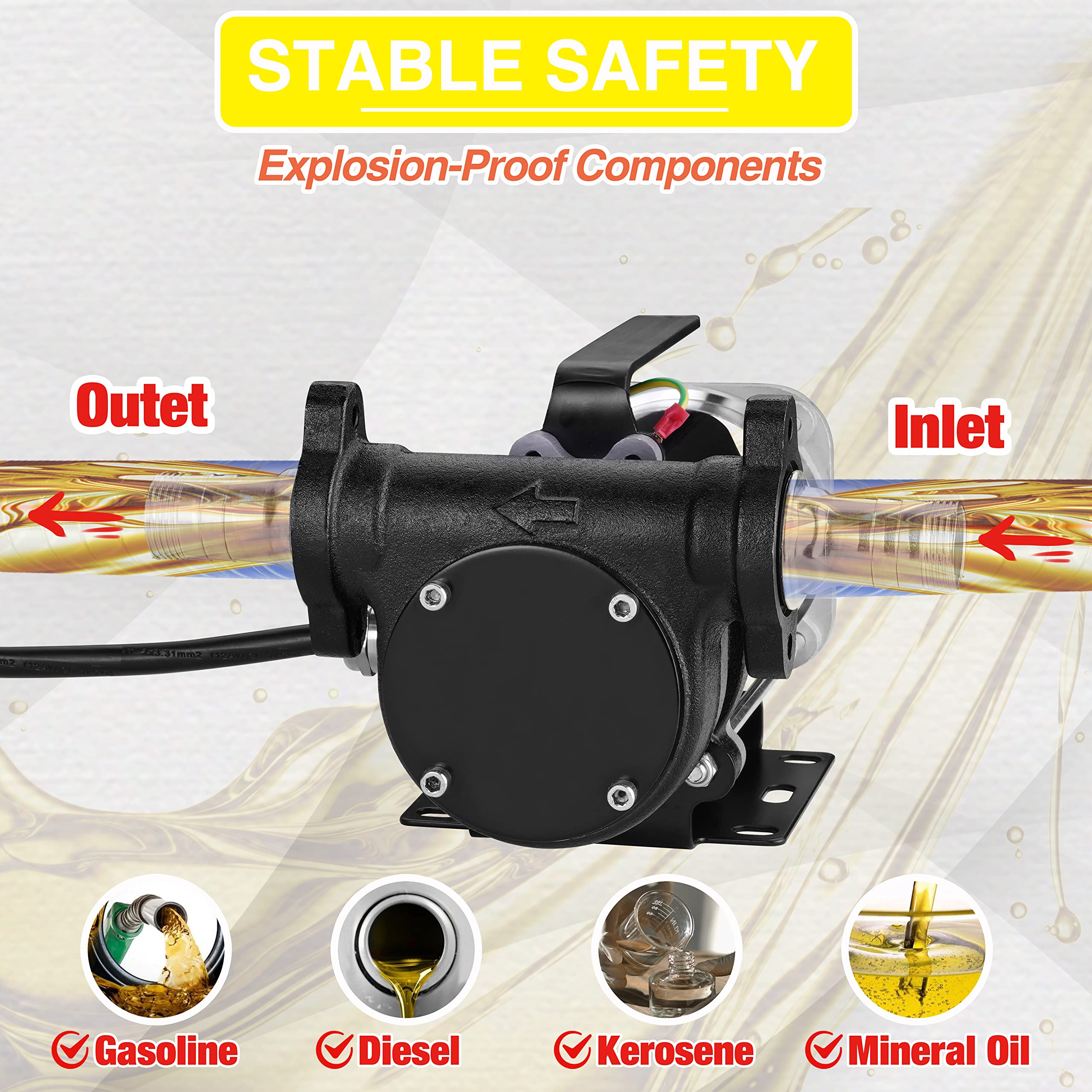 Trupow 12V Dc 15Gpm Self-Priming Heavy-Duty Gasoline Fuel Oil Transfer Pump With Explosion-Proof For Gasoline Diesel Kerosene &
