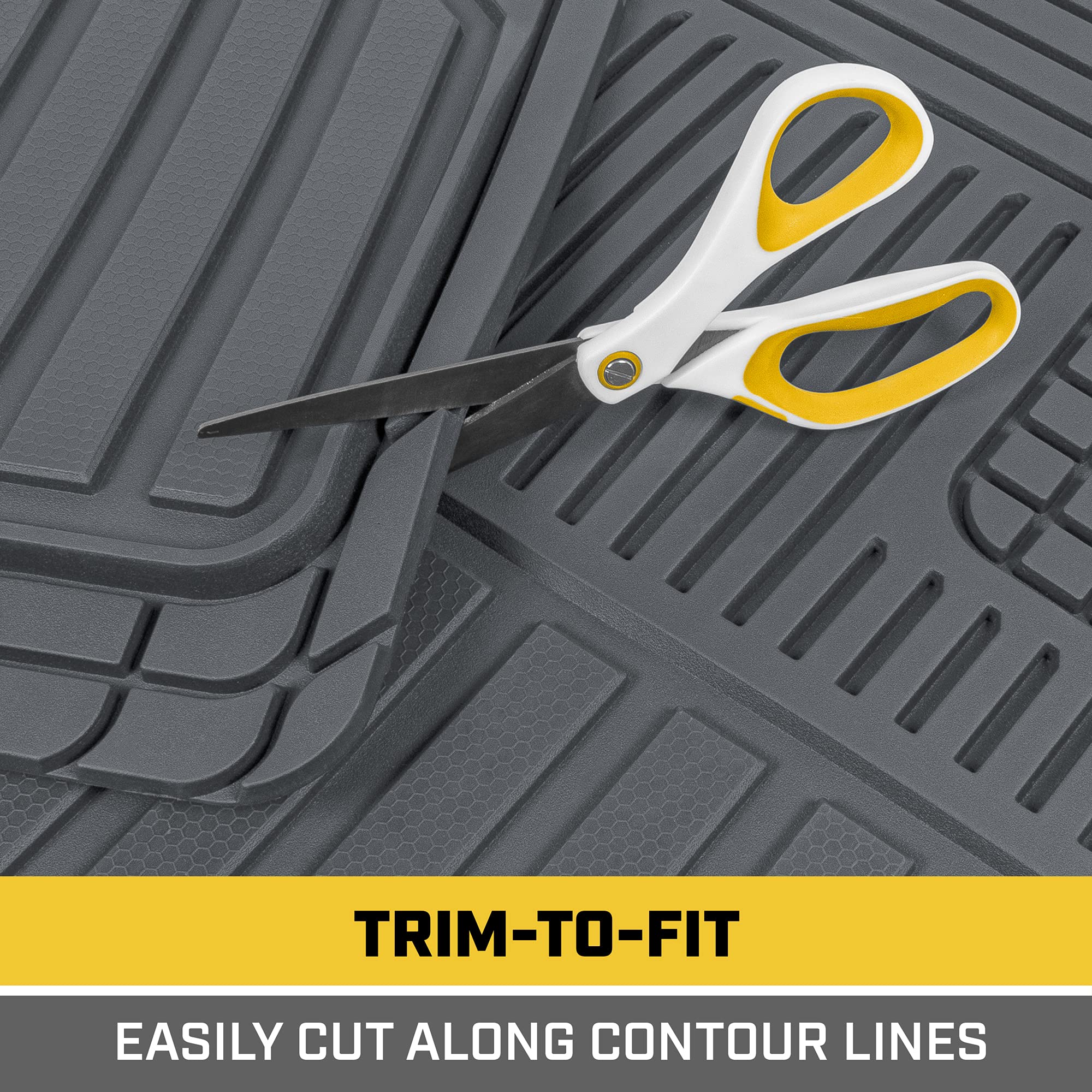 Cat ToughLiner Gray Car Floor Mats - Heavy Duty Trim to Fit Floor Mats for Trucks - All-Weather Truck Accessories & Odorless Rub