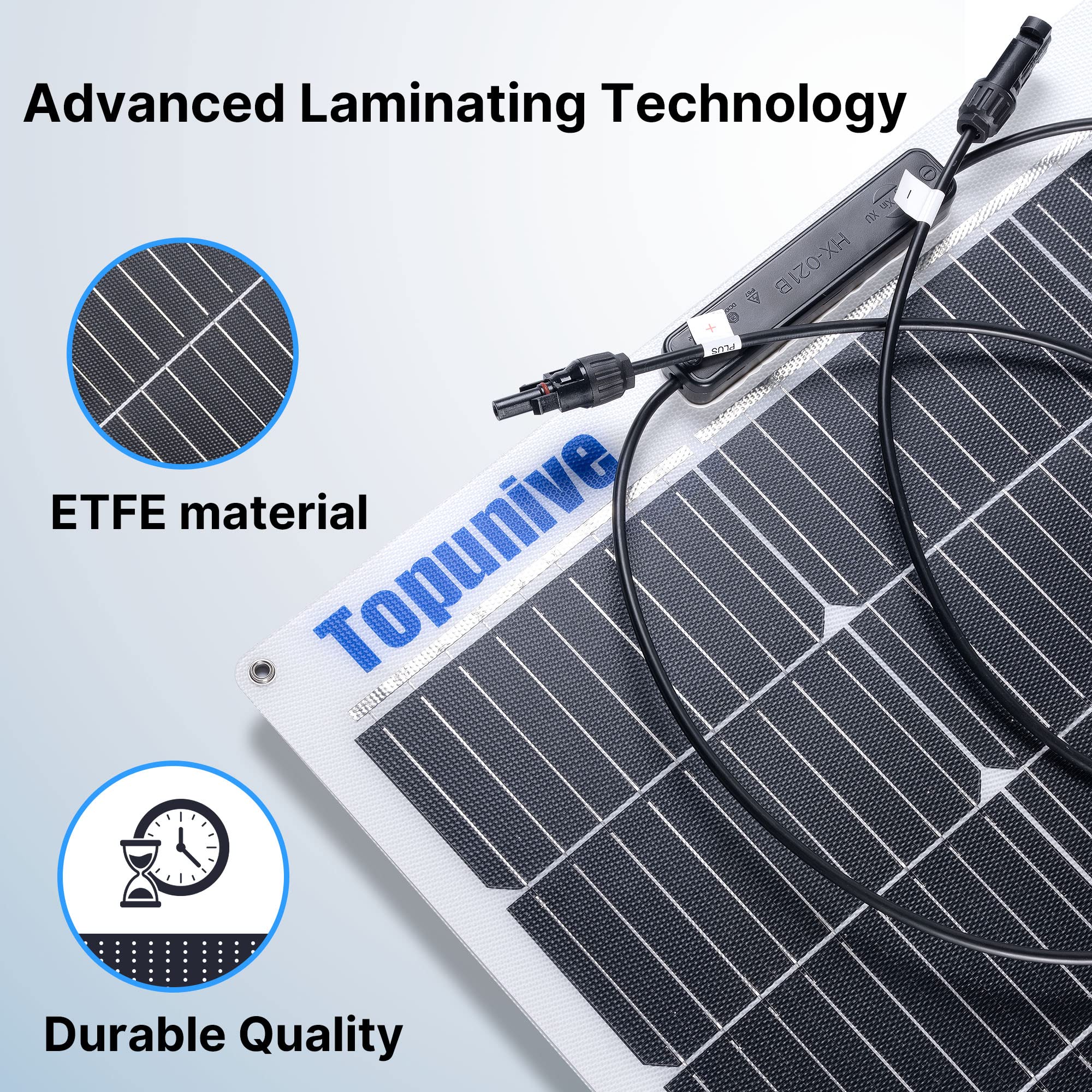 Topunive 2Pcs 100W 12V Flexible Solar Panel 9Bb Monocrystalline Cell 12 Volt Semi-Flexible For Marine Rv Trailer Boat Cabin Van Car Uneven Surfaces 12V 24V Battery Charge