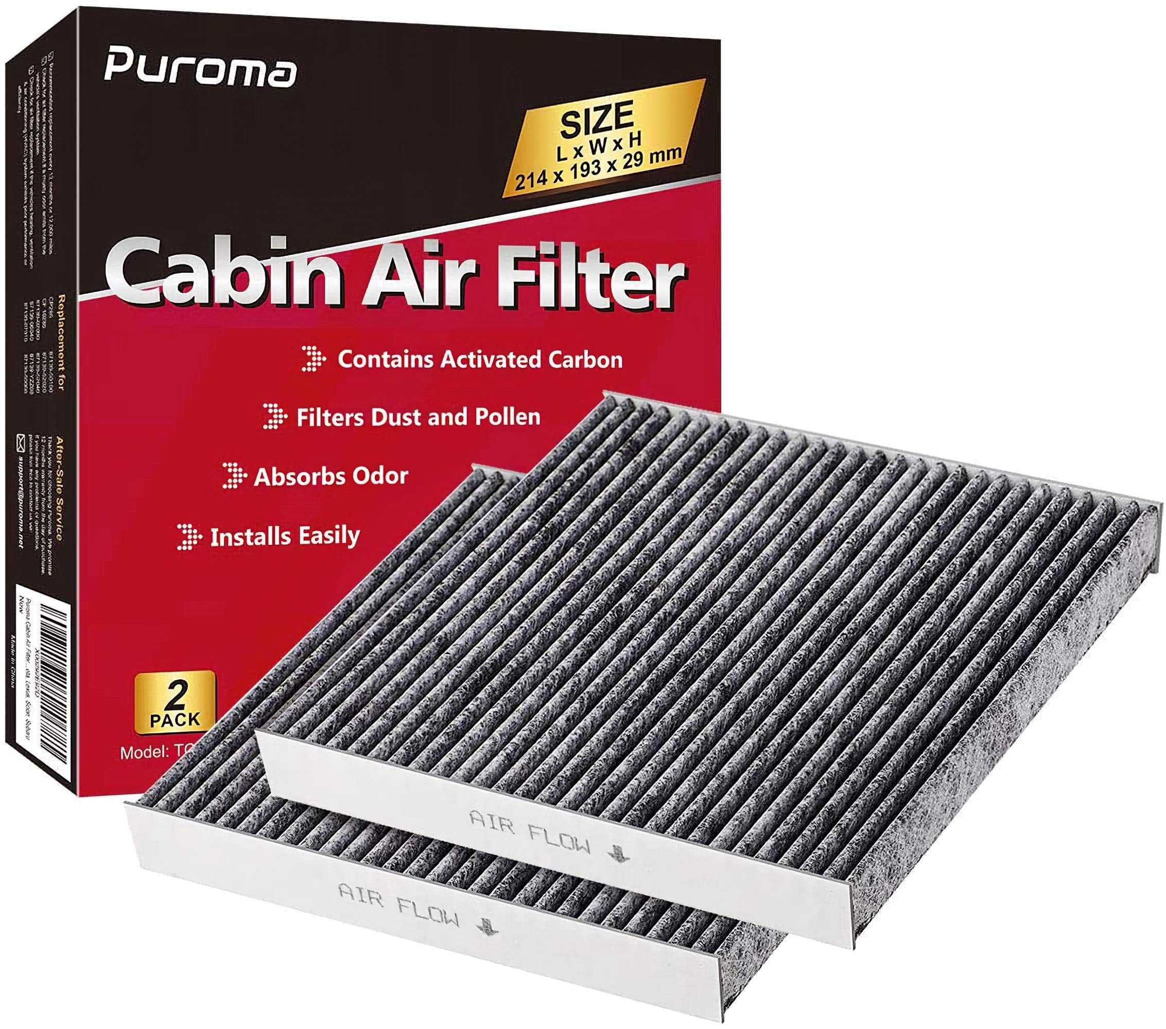 Puroma Cabin Air Filter With Activated Carbon, Replacement For Cp285, Cf10285, Toyota Camry, Rav4, Highlander, Corolla, 4Runner,