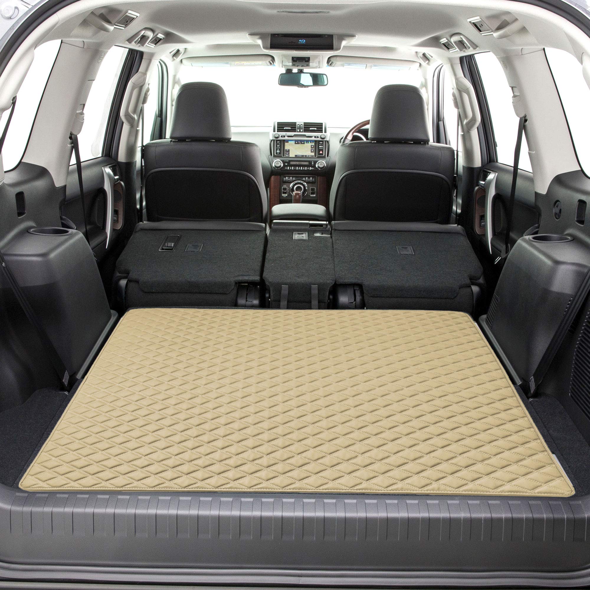 Fh Group F16501Beige-46 Deluxe Heavy Duty Faux Leather Diamond Pattern Multi-Purpose Beige Automotive Cargo Liner Fits Most Cars