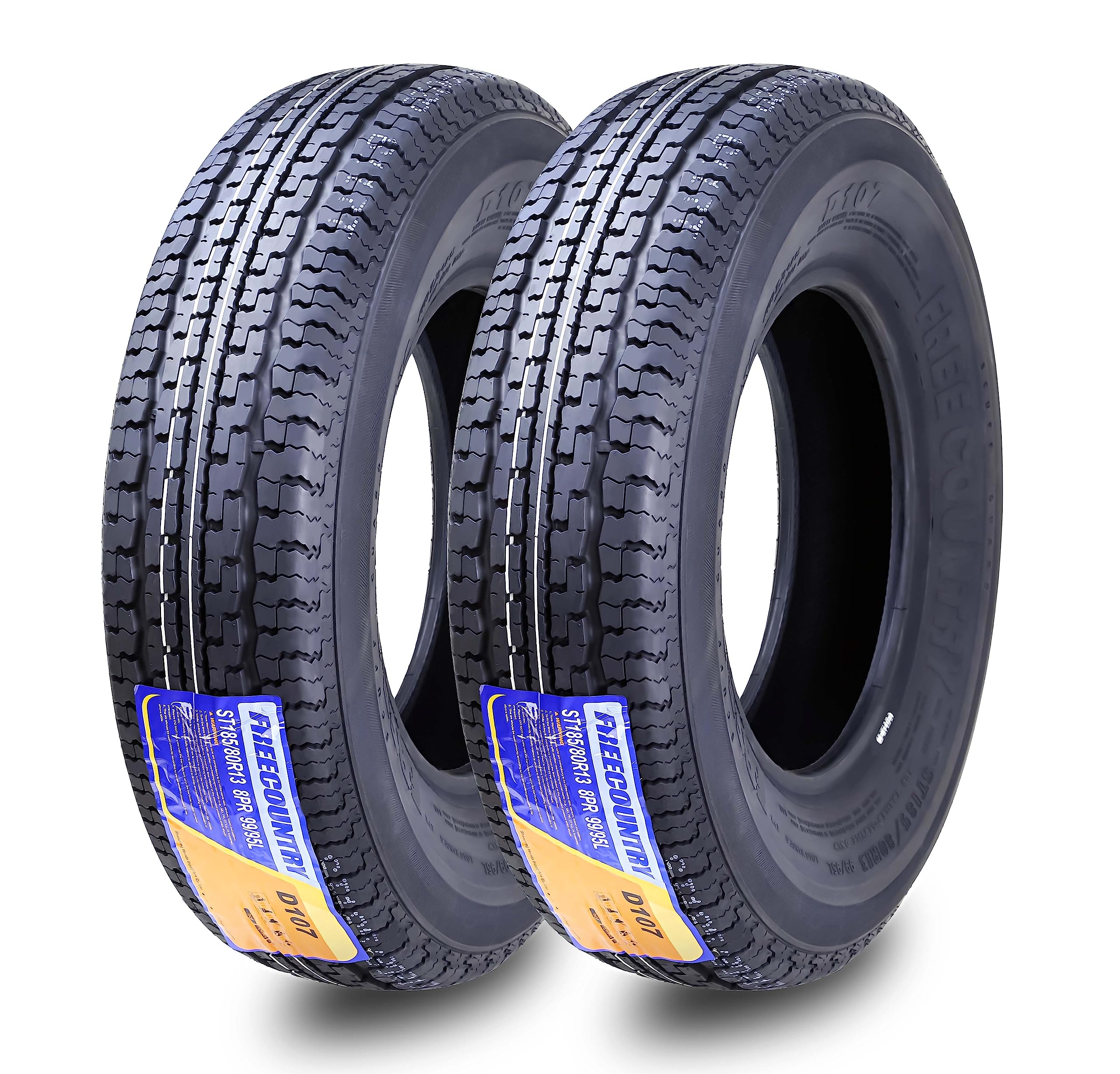 Grand Ride Set 2 Free Country Premiumtrailer Tires St185/80R13 8 Ply/Load Range D W/Scuff Guard 99/95M 