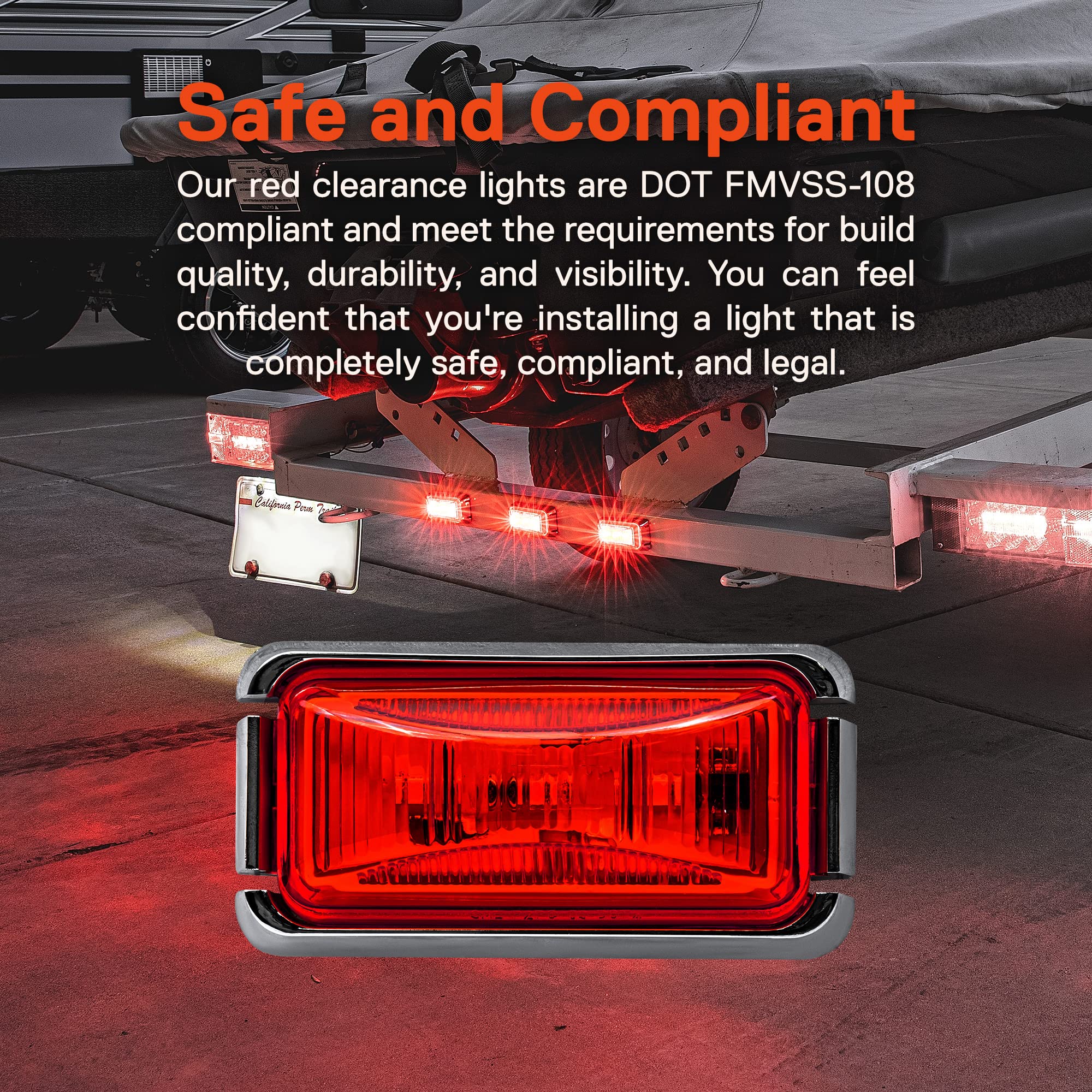 True Mods 4Pc 2.5'' Red Led Trailer Marker Light W/Chrome Bezel [Dot Fmvss 108] [Sae P2Pc] [Surface Mount] [Waterproof Ip67] Sid