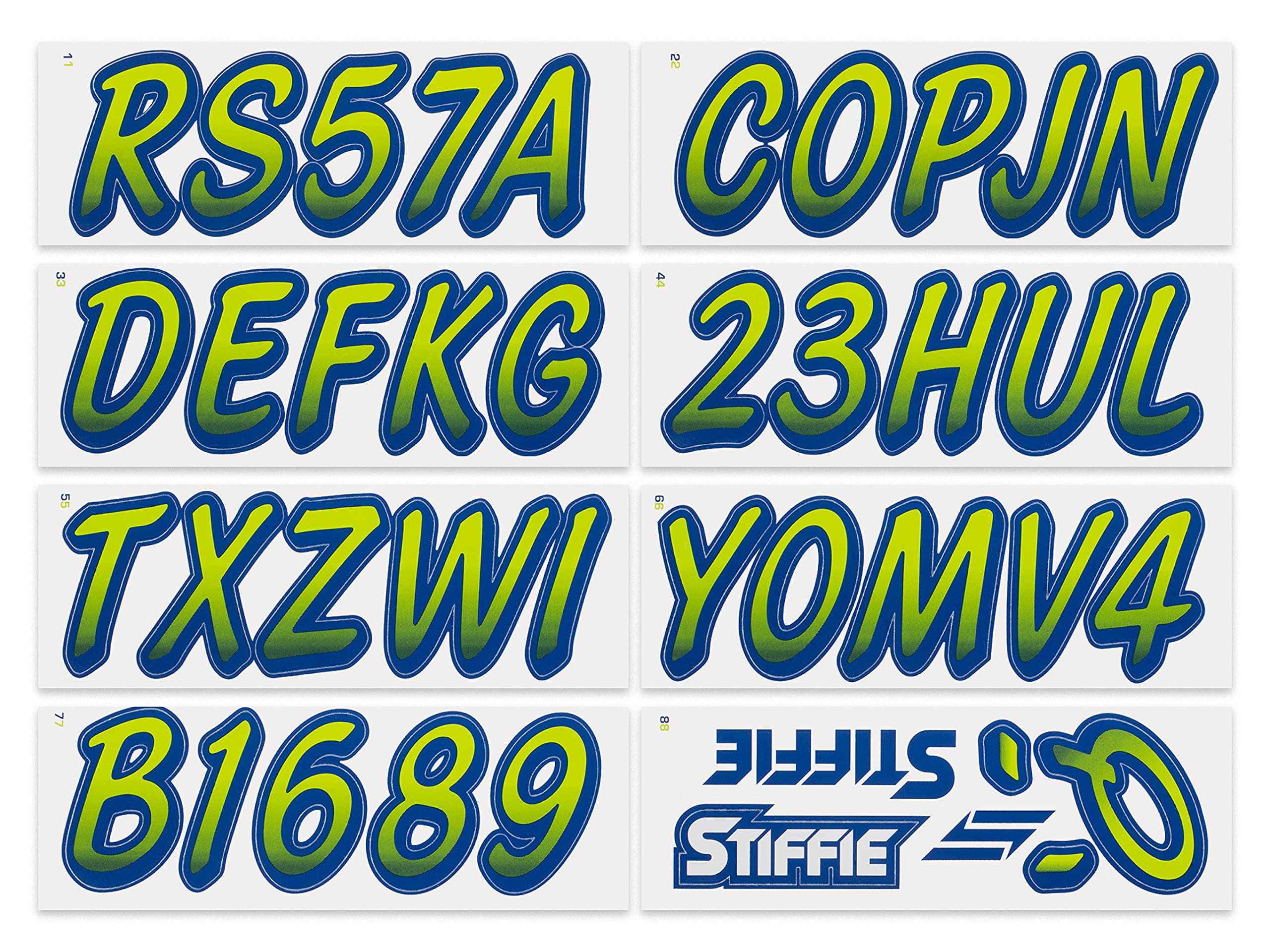 STIFFIE Whipline Atomic Green/Navy 3'' Boat & PWC Registration Decals  Numbers Letters Stickers