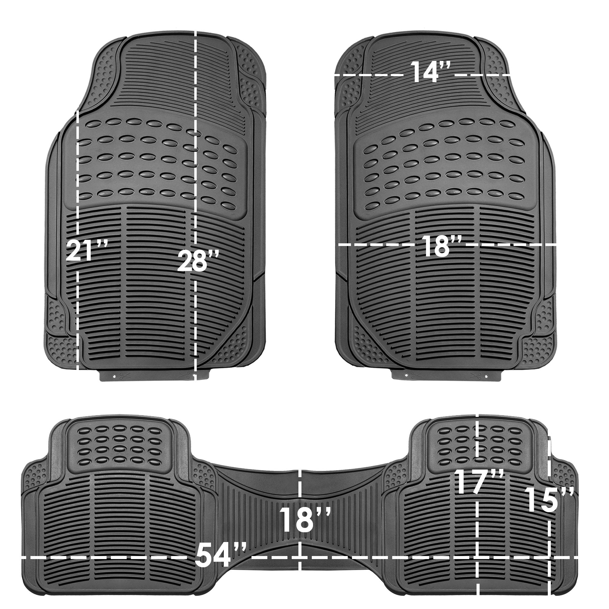 FH Group 3 Row Climaproof Trimmable Non-Slip Vinyl Floor Mats with Cargo Liner- Universal Fit for Cars Trucks and SUVs (Gray) F1