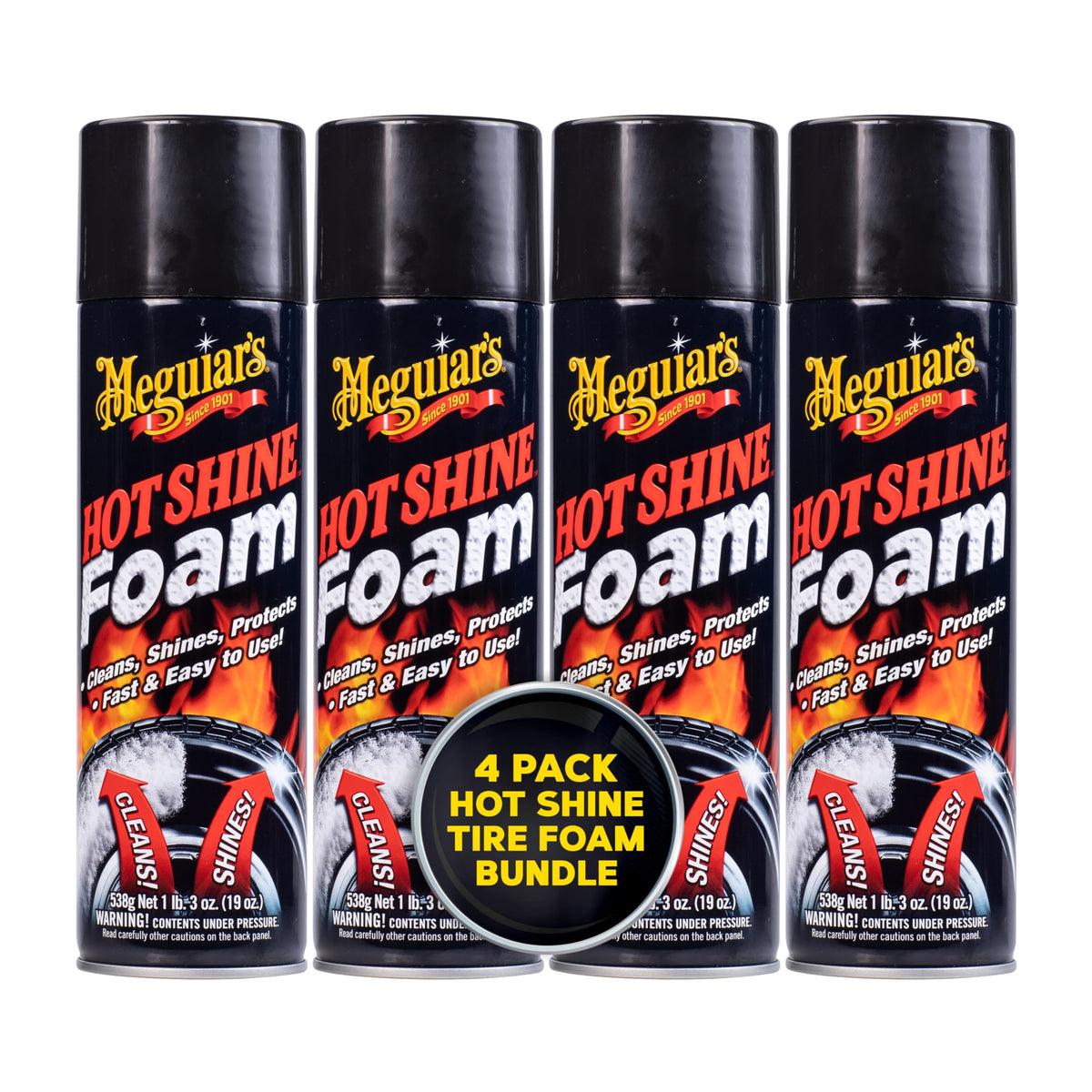 Meguiar 'S G13919 Hot Shine Tire Foam, Aerosol Tire Shine For Glossy, Rich Black Tires - 19 Oz Spray Can (Pack Of 4)