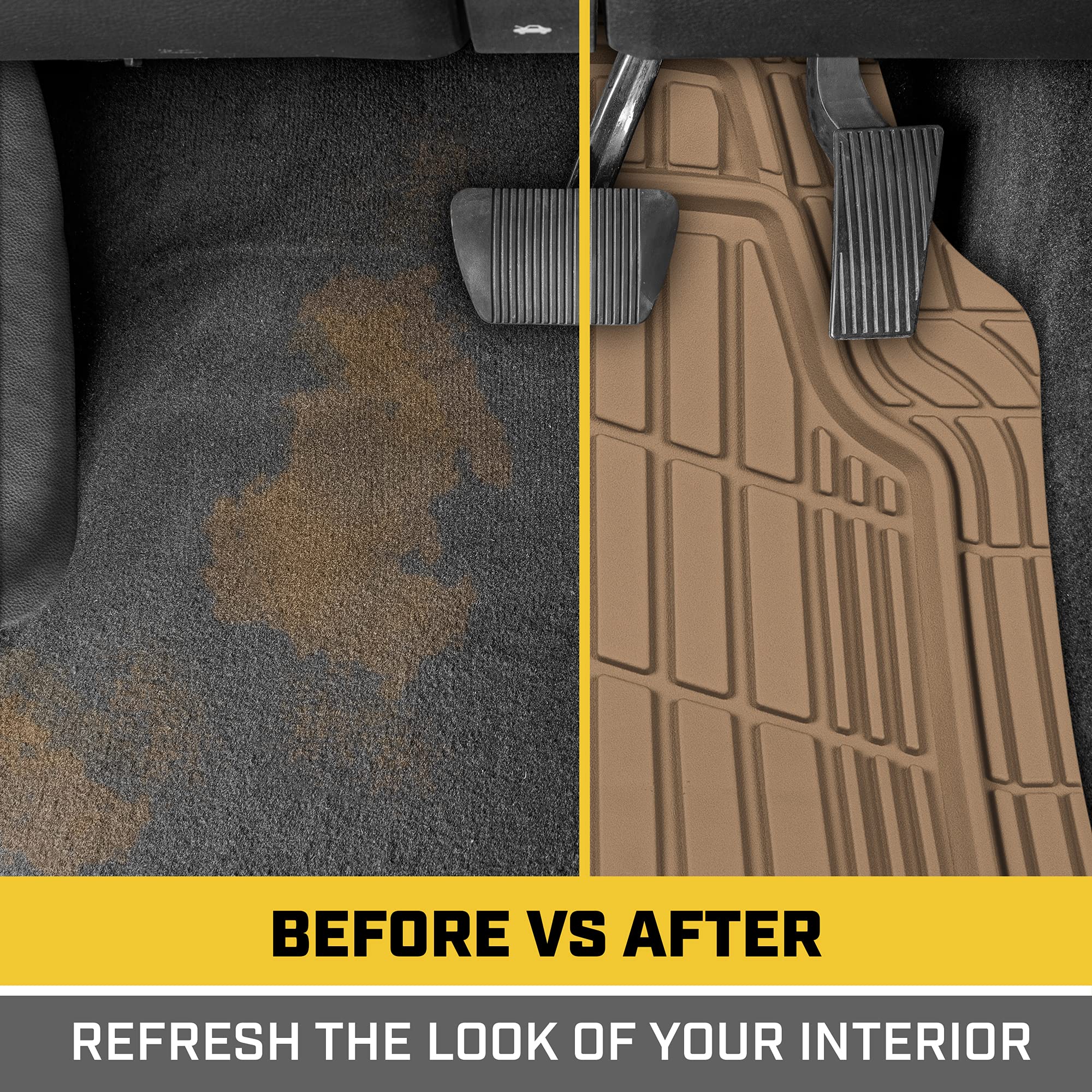 CAT ToughRide Heavy-Duty 4 Piece Rubber All Season Floor Mats for Car Truck Van SUV, Beige - Premium Trim to Fit Car Floor Mat,