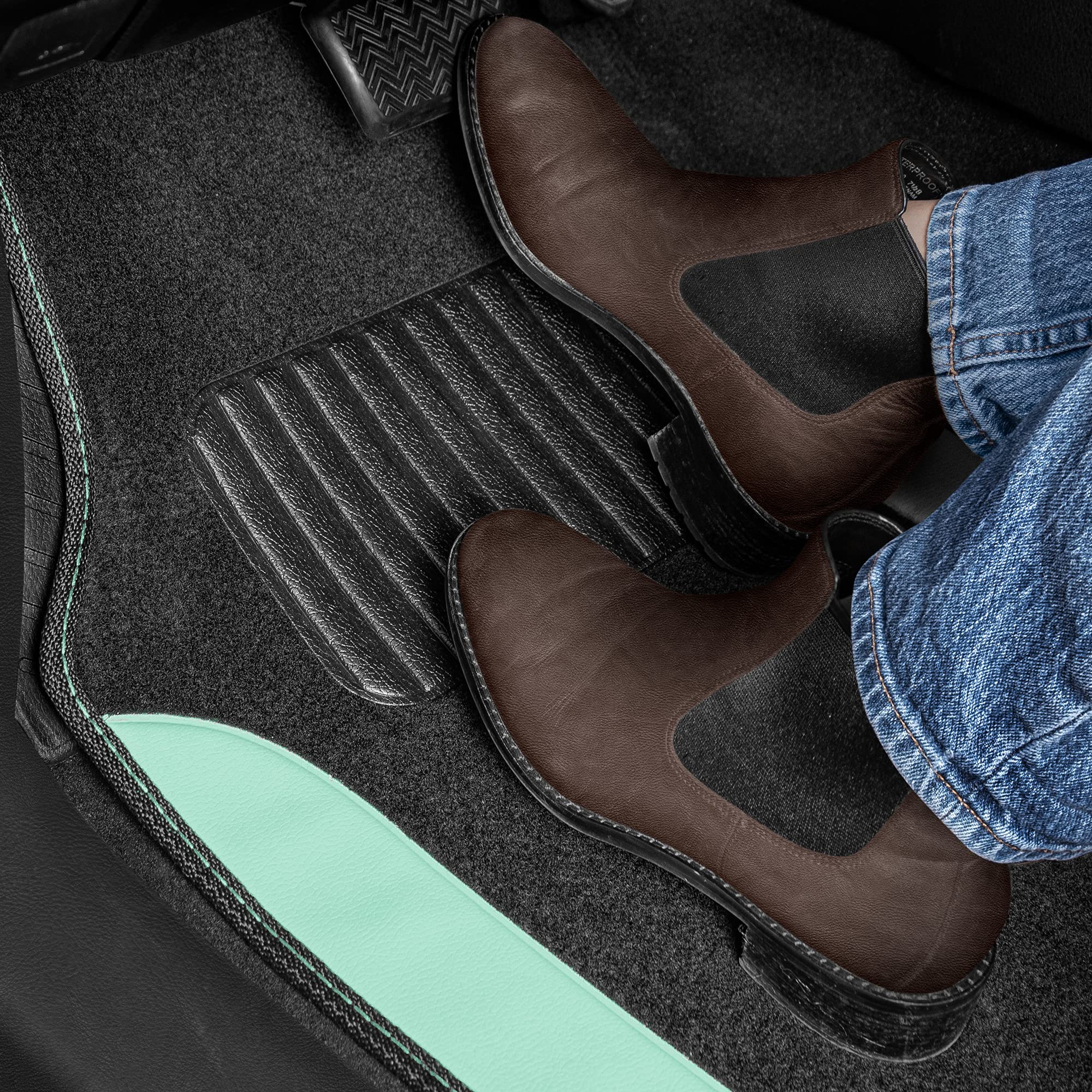 Bdk Polypro Black/Mint Car Seat Covers Full Set With Matching Carpet Floor Mats - Automotive Seat Covers For Cars Trucks Suv - I