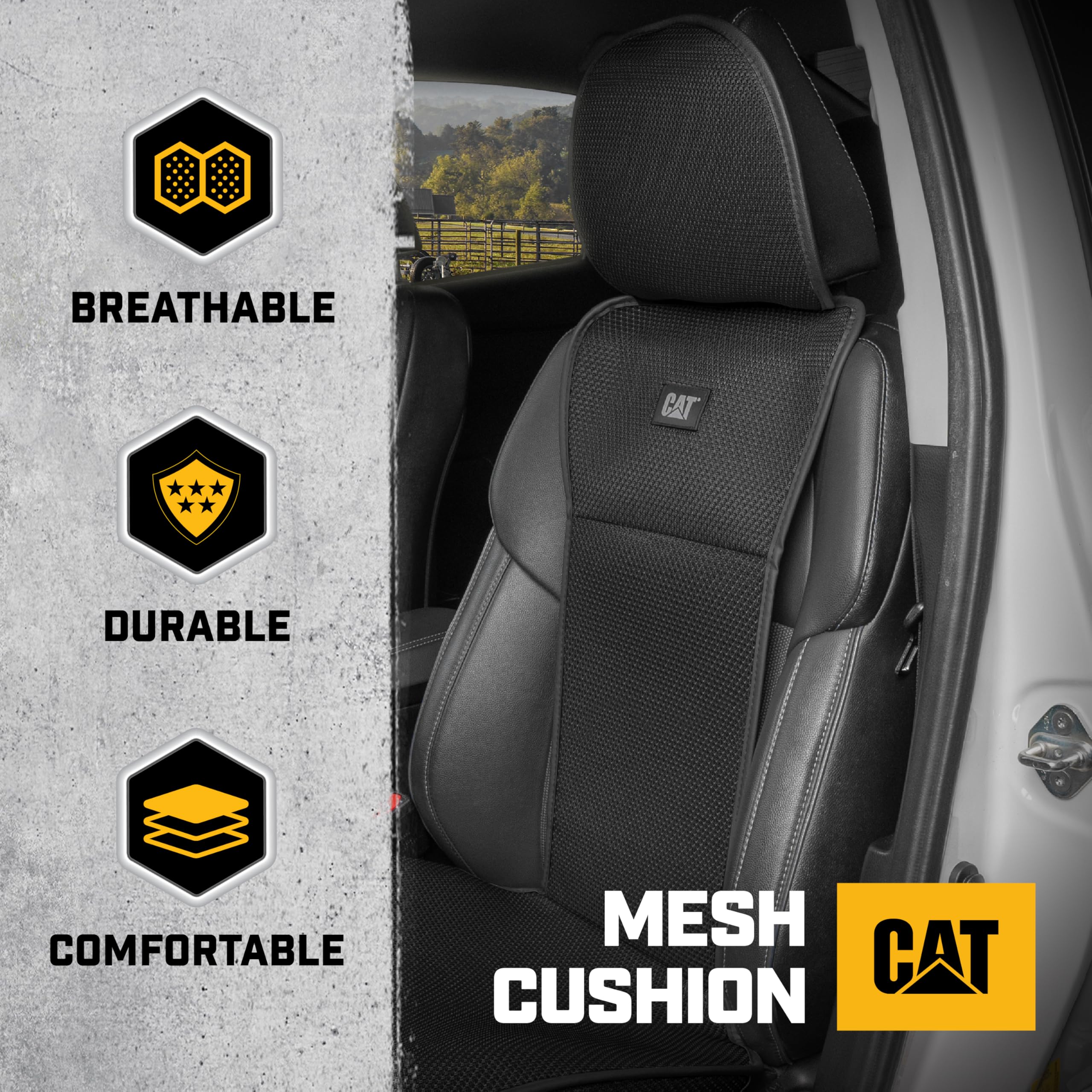 Caterpillar AeroMesh Black Seat Covers for Trucks, Car, & SUV - (1) Front Truck Seat Cover Protector - Breathable Mesh Universal