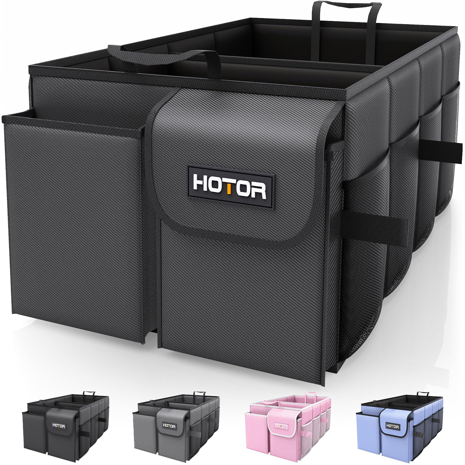 Hotor Foldable Trunk Organizer - Suvs & Sedans, Sturdy Car Organization With 2 Compartments, Black, 23.6 ''14.2 ''10.6 ''