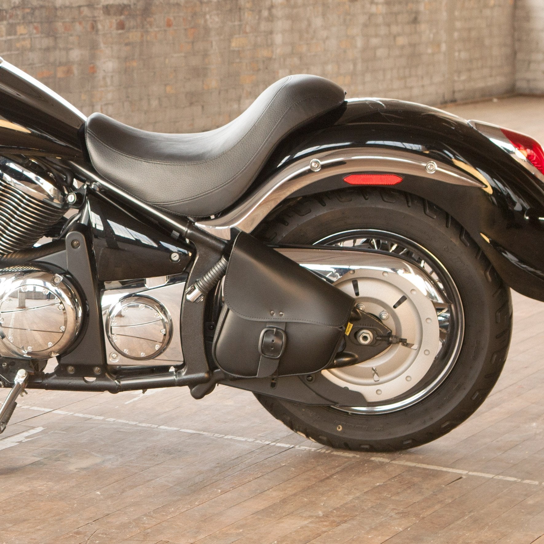 Willie & Max Black Leather Motorcycle Swingarm Bag for Softail/Triangulated Swingarm Models - Matte Black Buckle - Made in USA [59893-00]