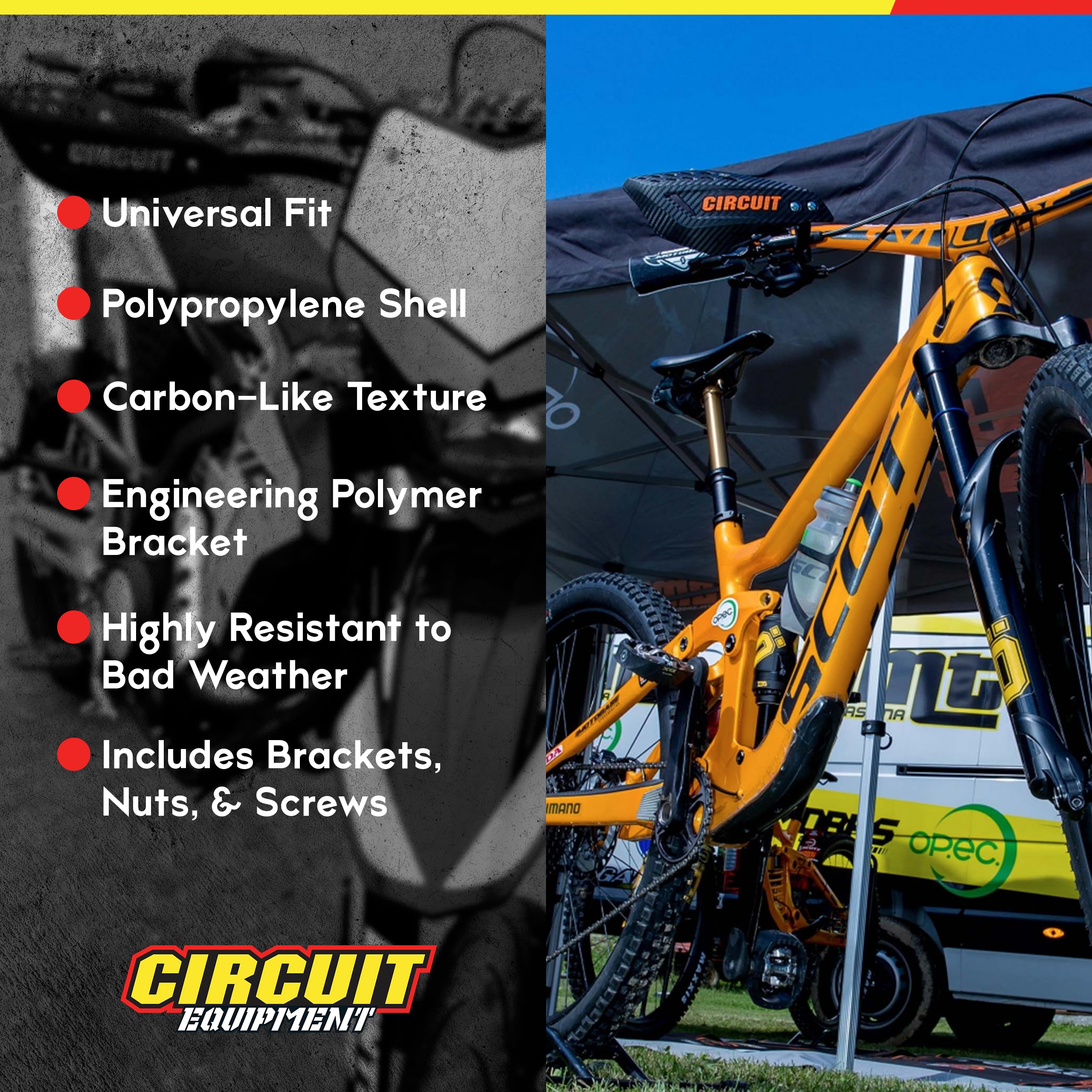 Circuit Equipment - Vector Universal Motorcycle Handguards - High-Strength Polymer With Ergonomic Design For Comfort And Protection - Ensures Durability And Style In Any Weather - Carbon/Red