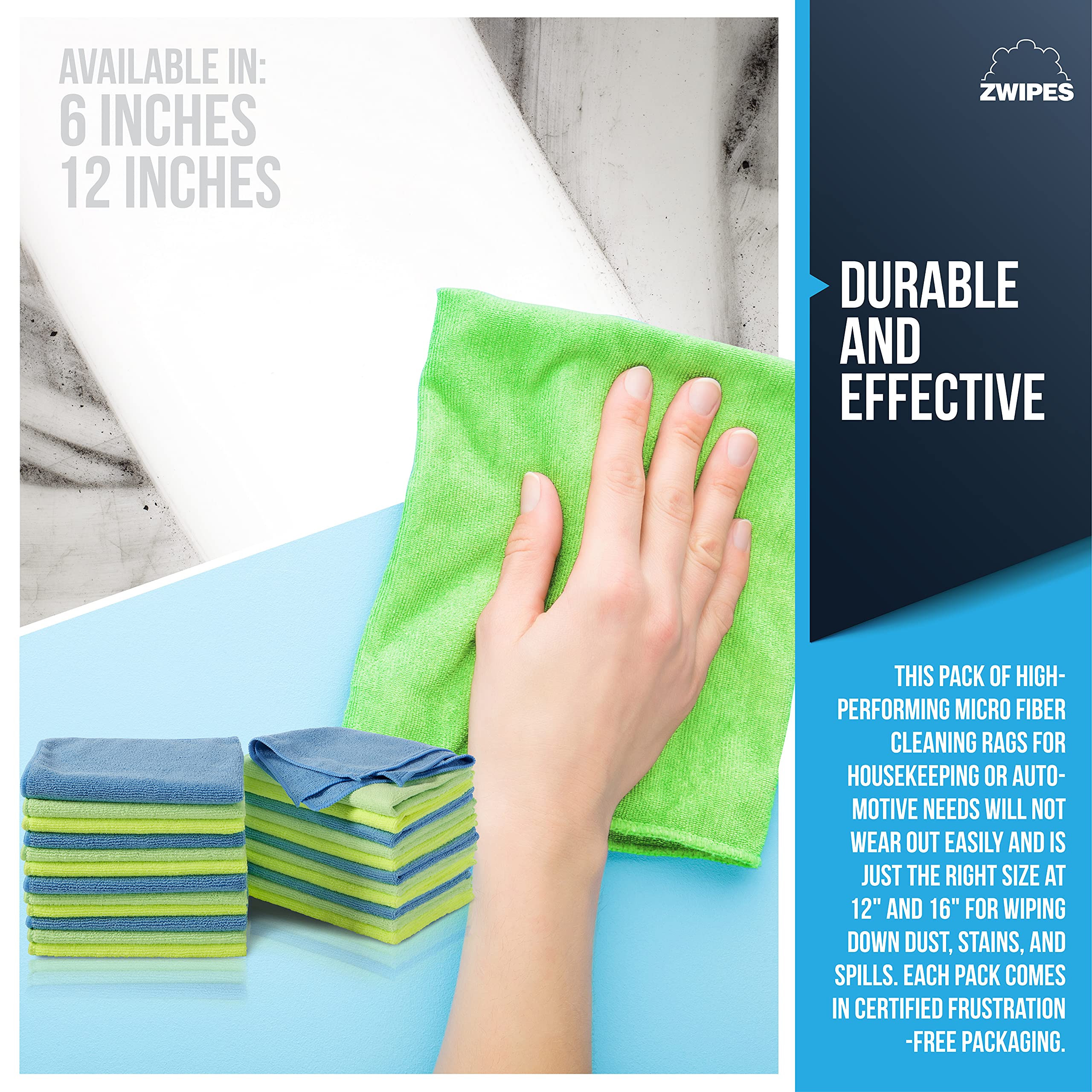 Zwipes 924 Microfiber Cleaning Cloths, 24 Pack