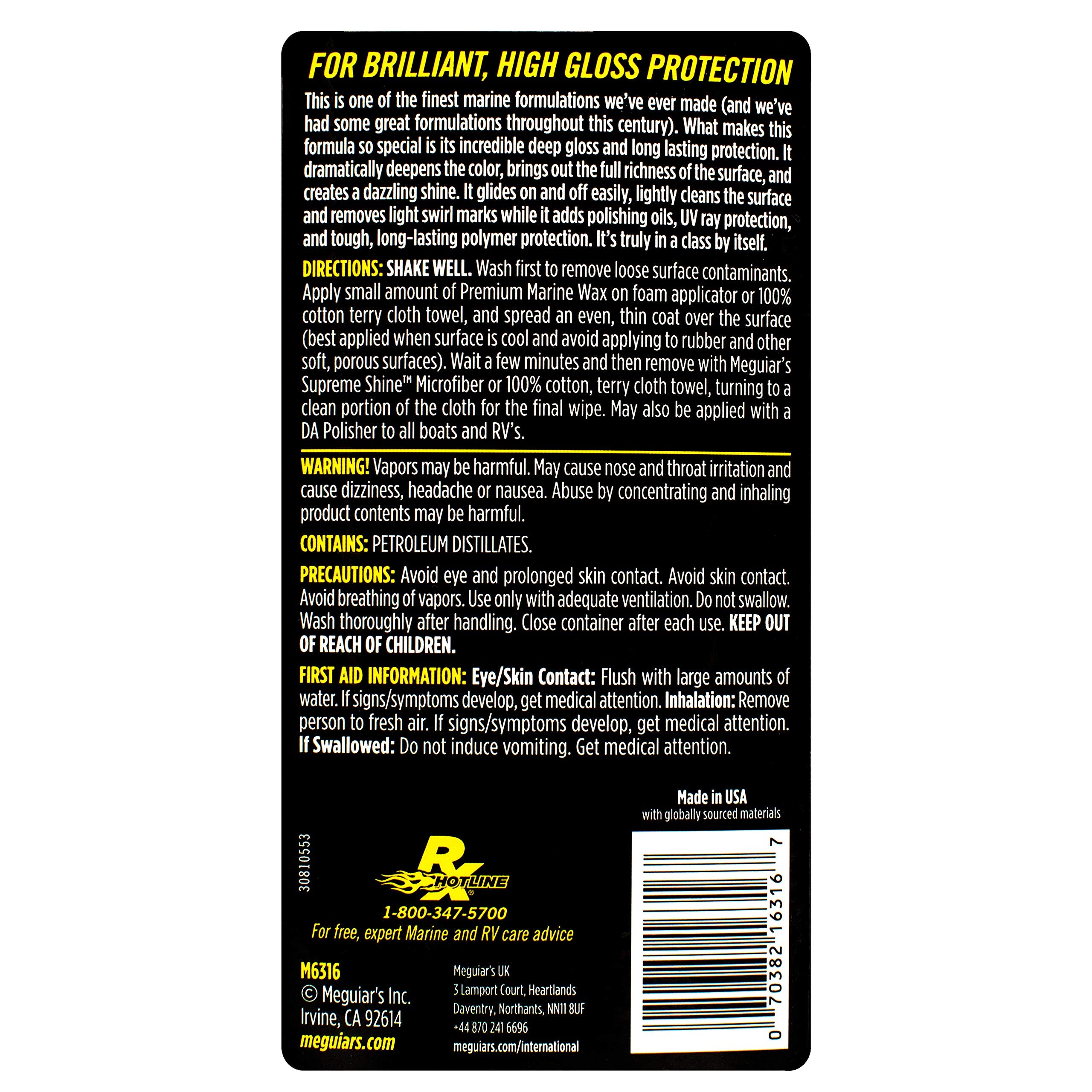 Meguiar's Flagship Premium Marine Wax M6316 - Synthetic RV and Boat Wax - Durable Fiberglass and Gel Coat Protection for a Long-