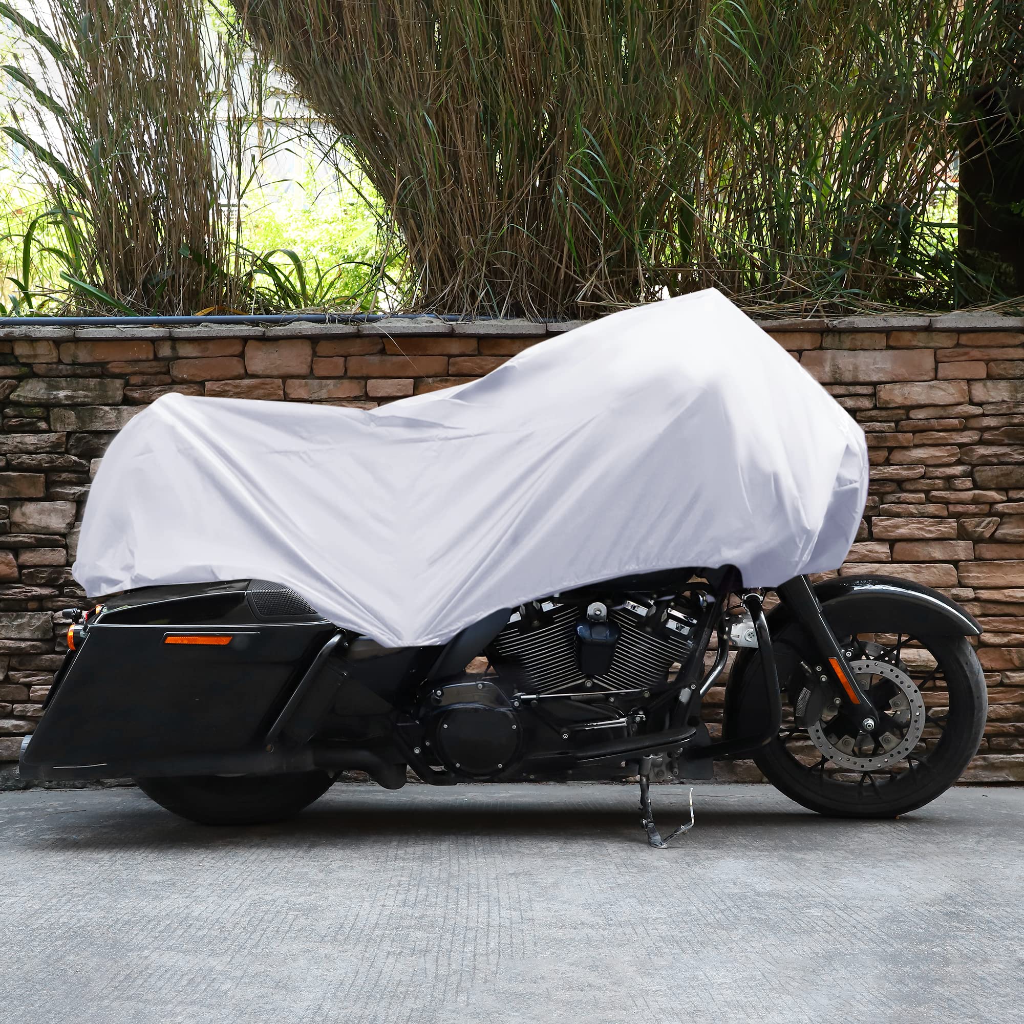 X Autohaux Motorcycle Cover Lightweight Half Cover Outdoor Waterproof Rain Dust Protector Silver Tone L Size For Most Full Dress