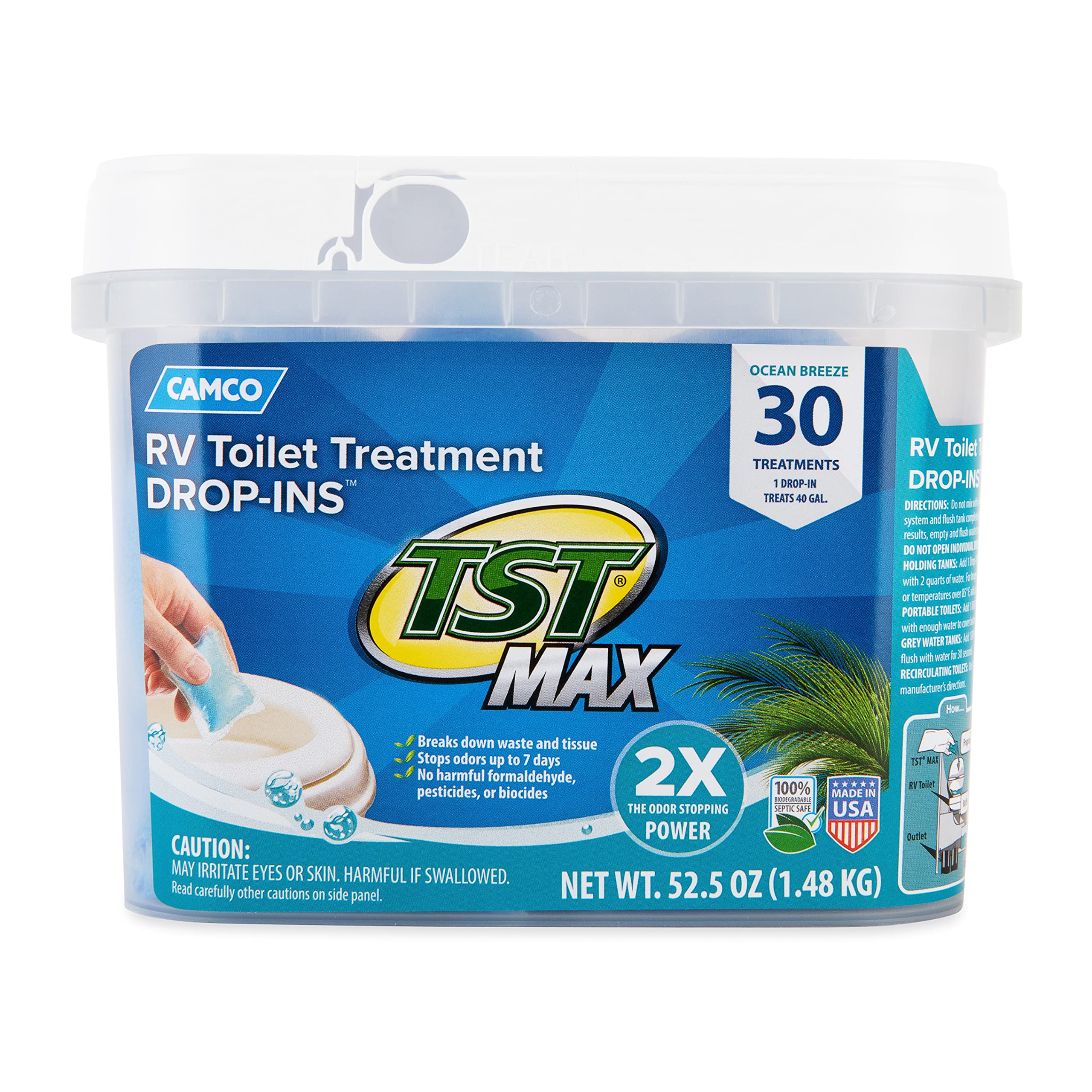 Camco TST MAX RV Toilet Treatment Drop-INs | Control Unwanted Odors and Break Down Waste and Tissue | Septic Tank Safe | Ocean B