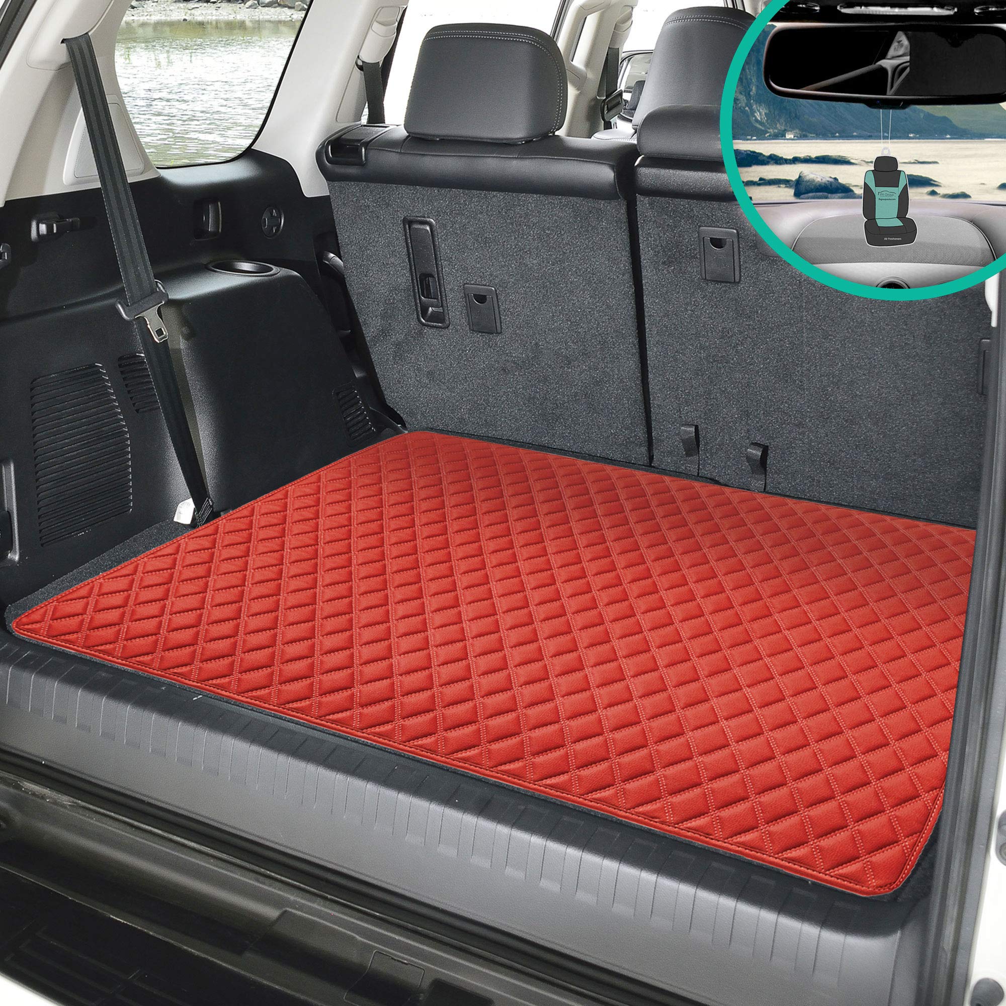 Fh Group Deluxe Faux Leather Diamond Pattern Cargo Liner 32'' Inches - Universal Fir For Cars, Trucks, & Suvs (Red) F16501