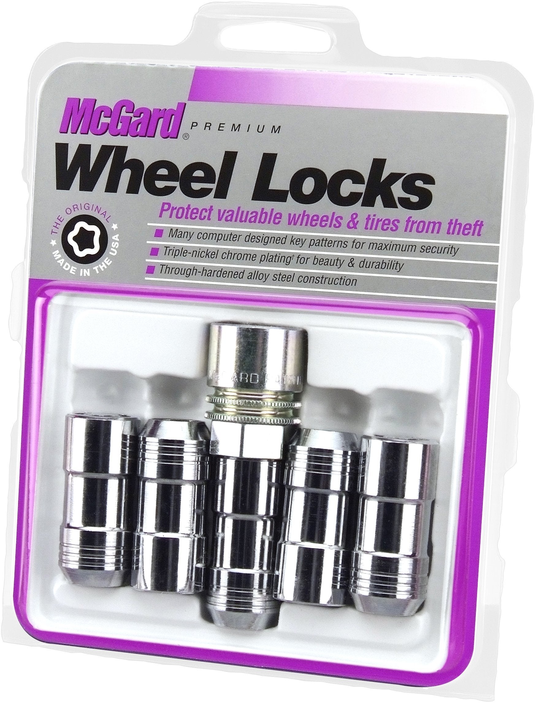 Mcgard 24510 Cone Seat Wheel Locks (M14 X 1.5 Thread Size), Chrome, 5 Locks / 1 Key
