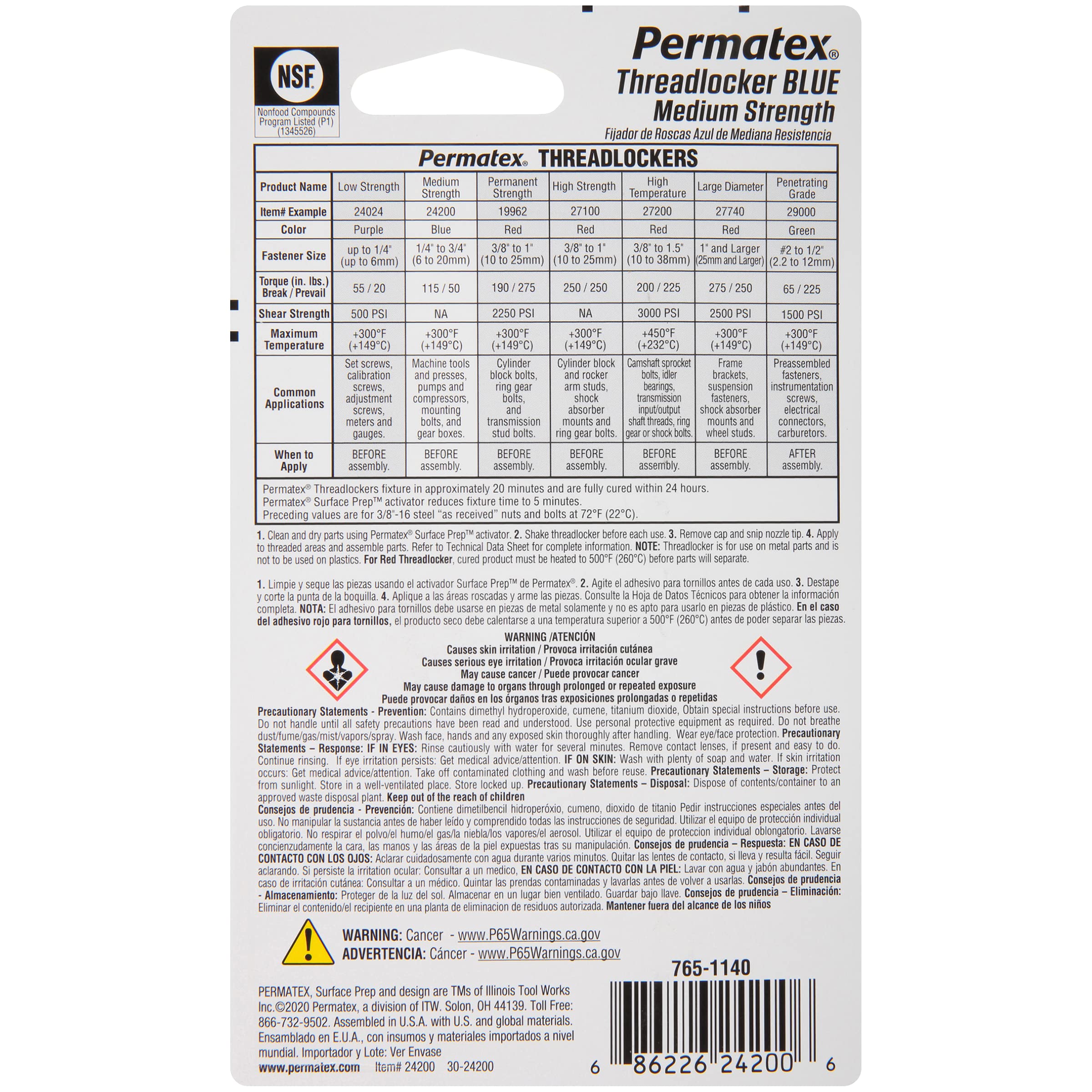 Permatex 24200 6 Ml Blue Medium Strength Threadlocker