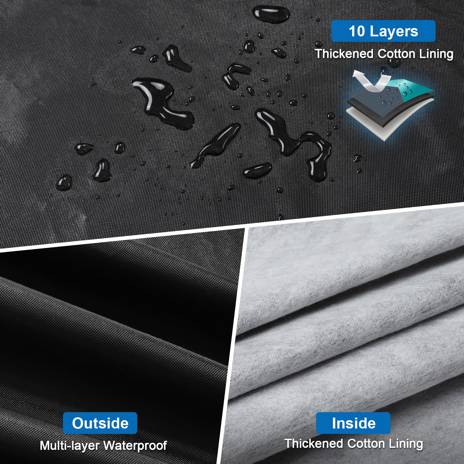 10 Layers Car Cover Waterproof All Weather Rain Snowproof Uv Protection Windproof Outdoor Car Snow Cover With Zipper Cotton, Fit