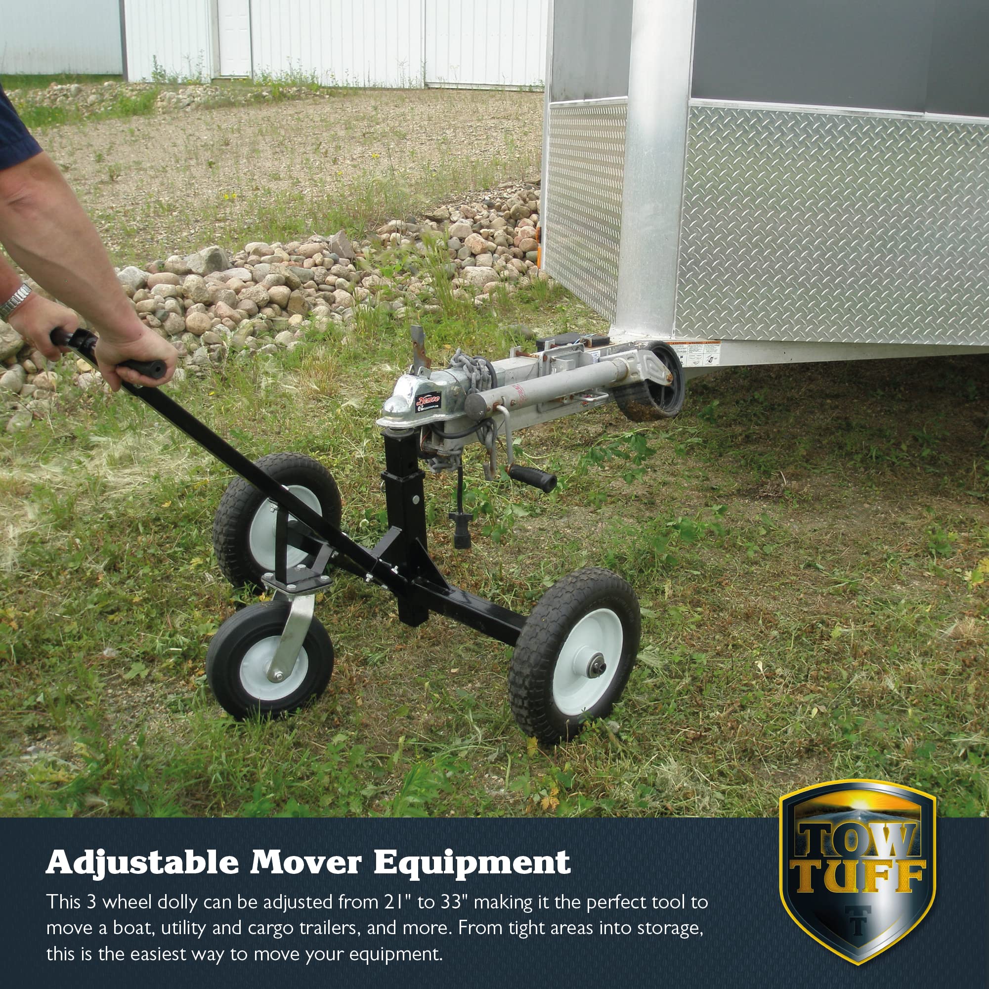 Tow Tuff Adjustable Steel Trailer Dolly w/ 16&quot; Tires & 10&quot; Swivel Caster, 1000 lb Capacity