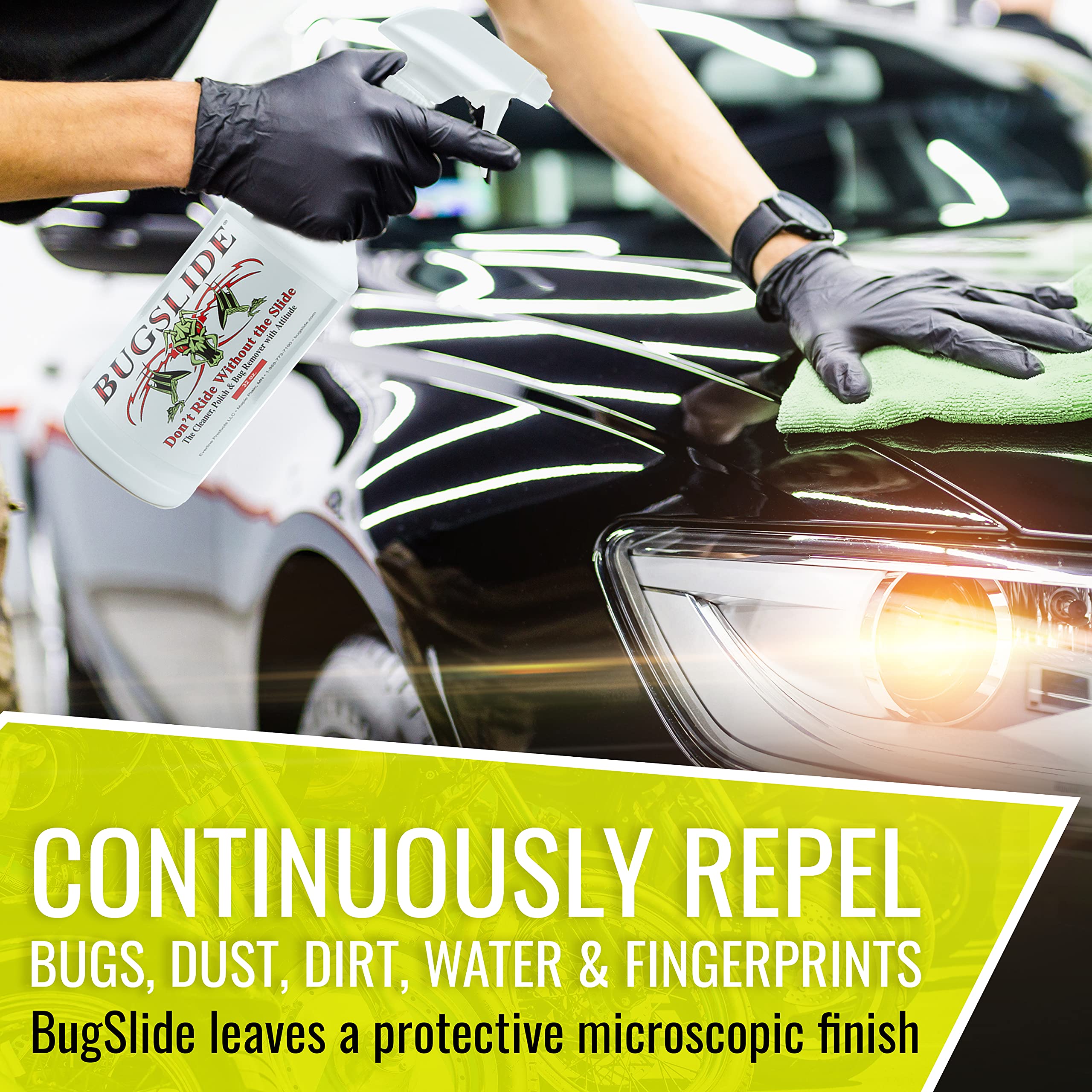 Bugslide Bug Remover – All Purpose Car Cleaner & Detailer Spray, For Vehicle Interior & Exterior Use, Shines, Degreases, Polishes, Wipes Away Bugs On Plastic, Metal,Glass, Windows, Mirrors, 32 Oz