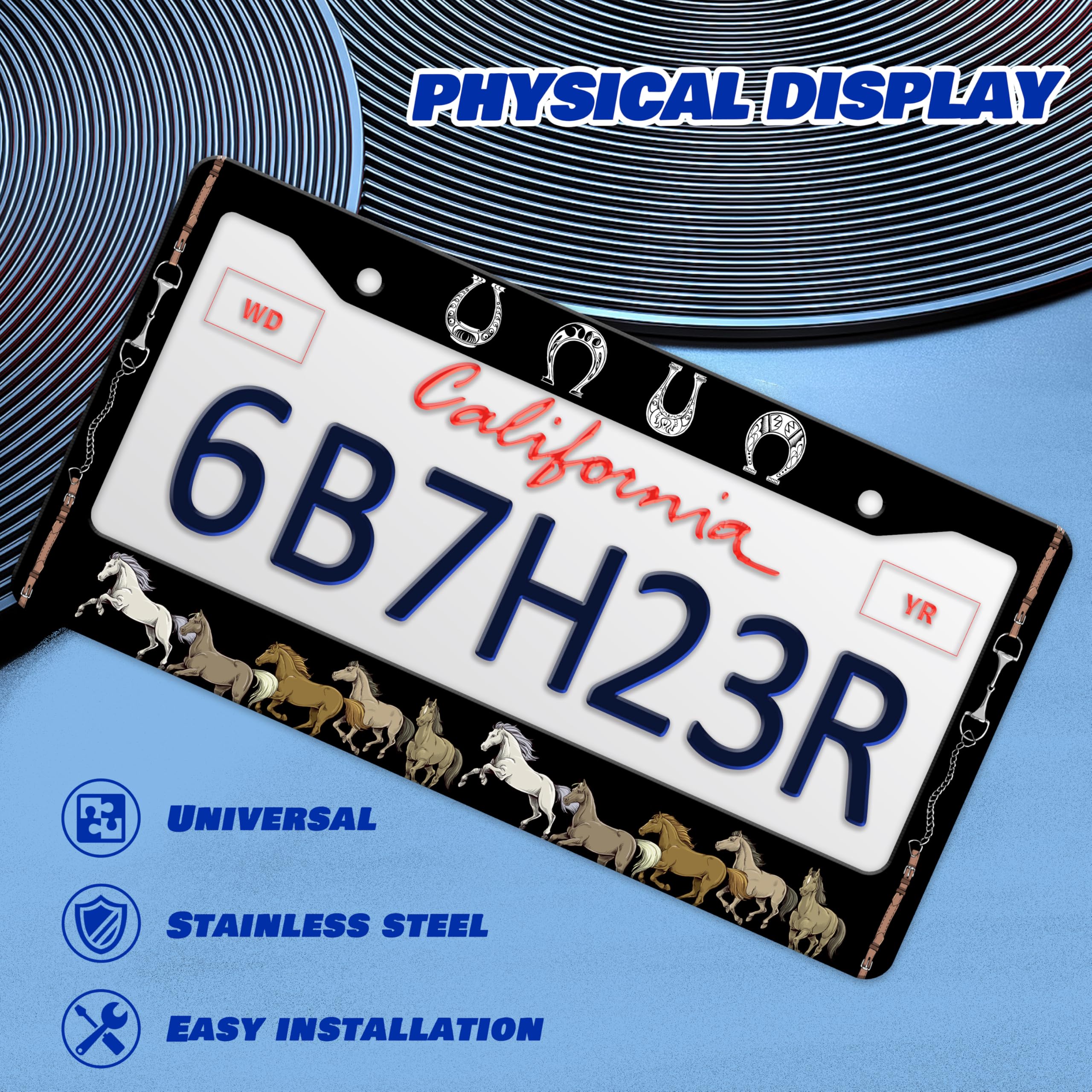 Horse License Plate Frame Horseshoe License Plate Holder Personalise Stainless Steel Funny Design Compatible with Standard Licen