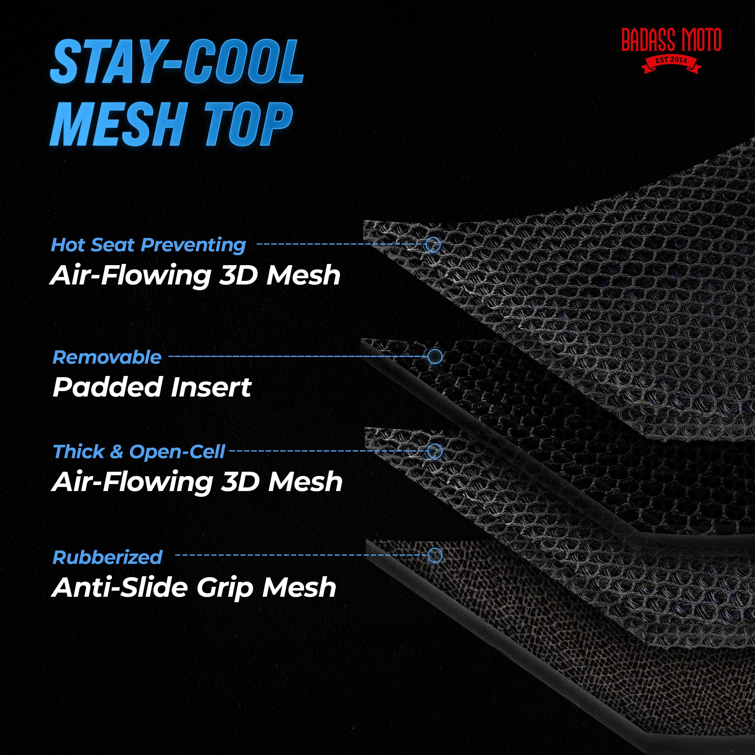 Badass Moto Cool Mesh Motorcycle Seat Cover. Max Airflow Seat For Motorcycle Pad, Cooling Motorcycle Seat Pad Cooler Bike Seat,