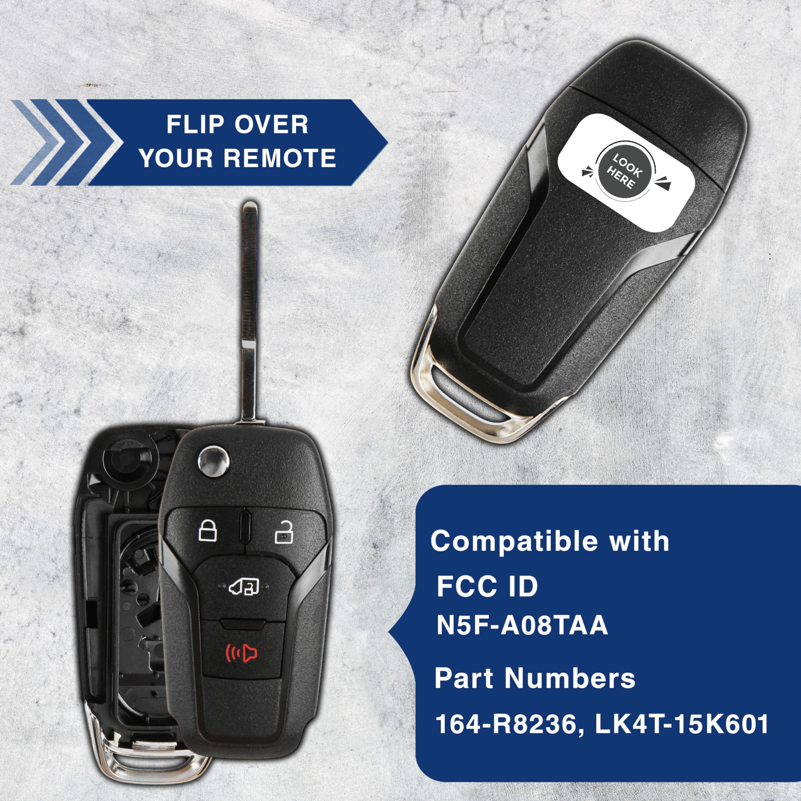 2X KeylessOption Key Fob Cover Case Replacement for 2019 2020 Ford Transit Connect Remote Shell, 4-Button N5F-A08TAA, No Programming Required