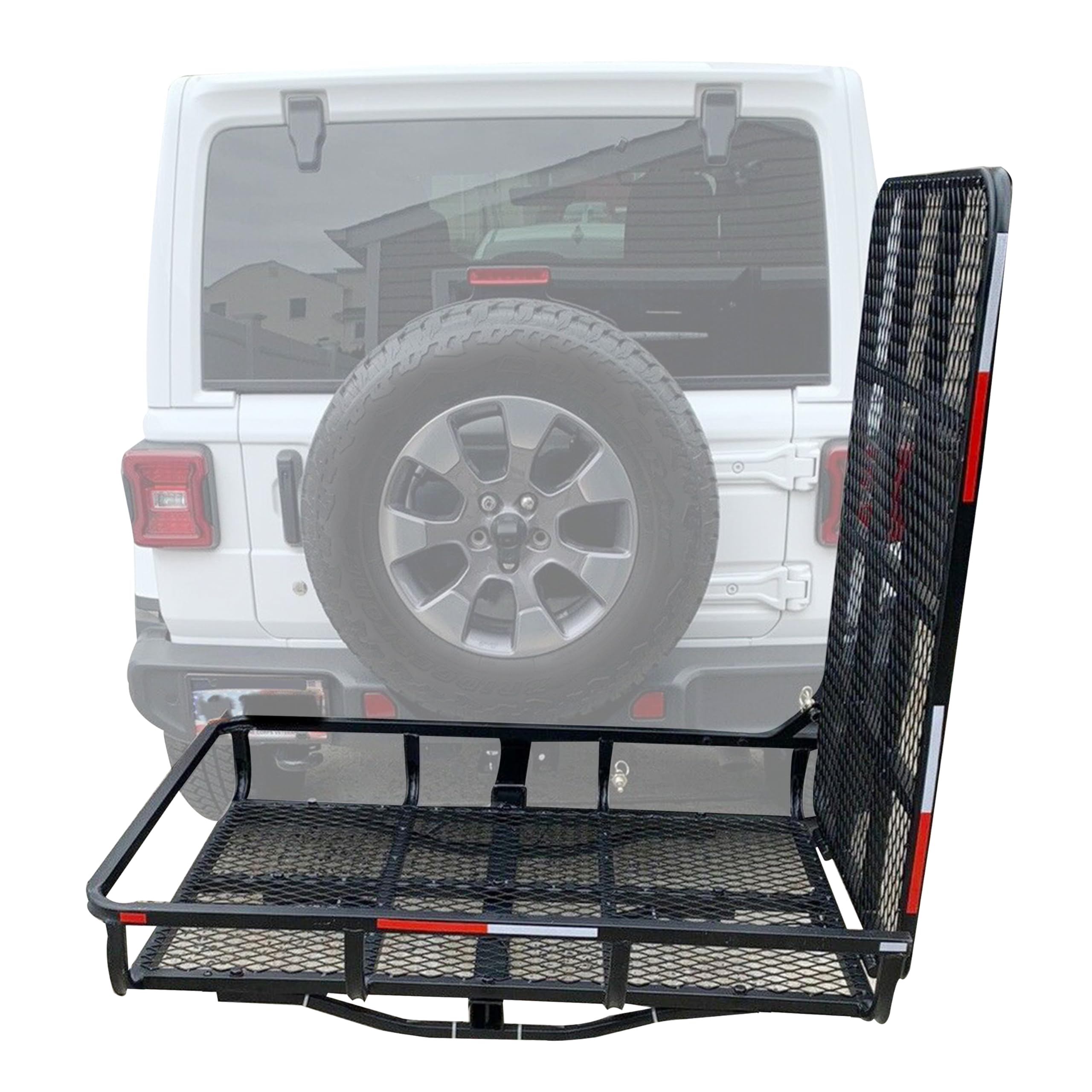 Ecotric Hitch Mount Wheelchair Carrier With Mobility Ramp For Wheelchair Scooter Lawn Mower Snow Blower Hauler 500Lb Capacity Basket-Style