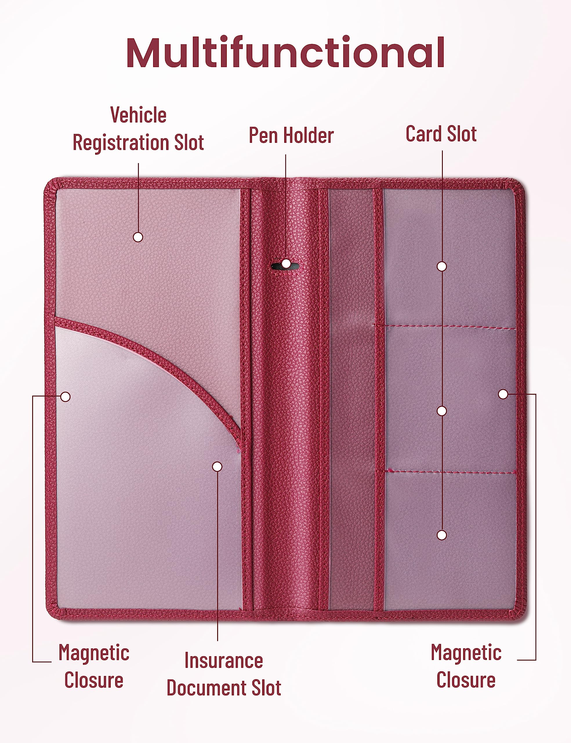 Yarnic Car Registration and Insurance Holder, Pu Leather Car Document Holder Registration and Insurance Card Holder Vehicle Glov