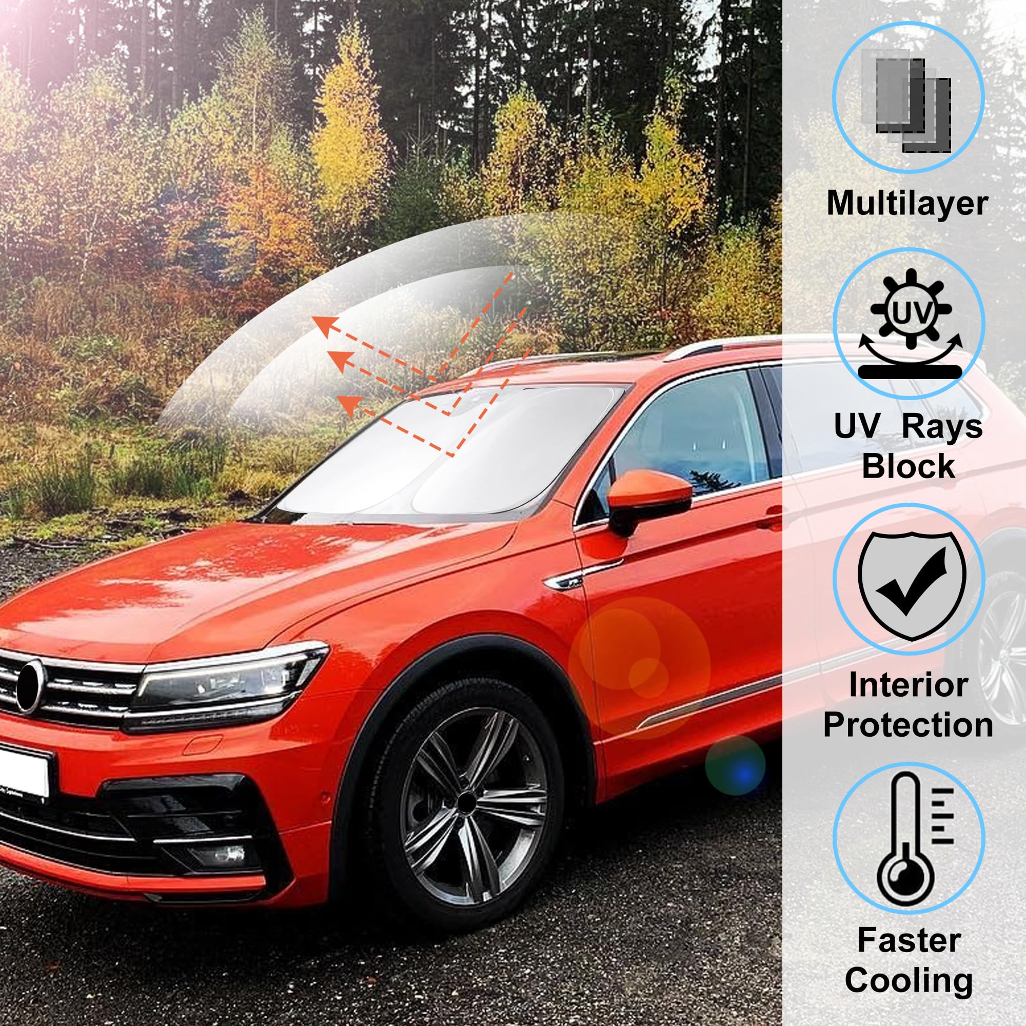 Windshield Sun Shade Fit For 2018-2023 Volkswagen Vw Tiguan Accessories Window Sunshade Shield Sun Visor Heat Protection