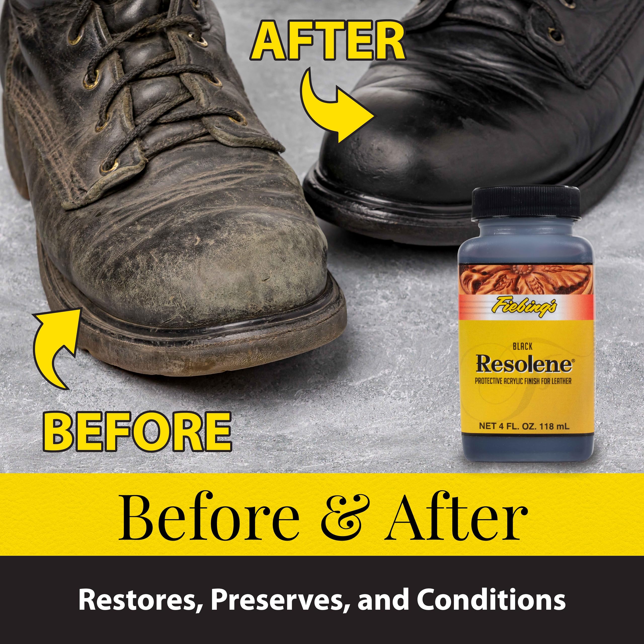 Fiebing 'S Acrylic Resolene (4 Ounce, Black) - Protective Acrylic Leather Finisher - Flexible, Water Resistant Top Coat For Dyed