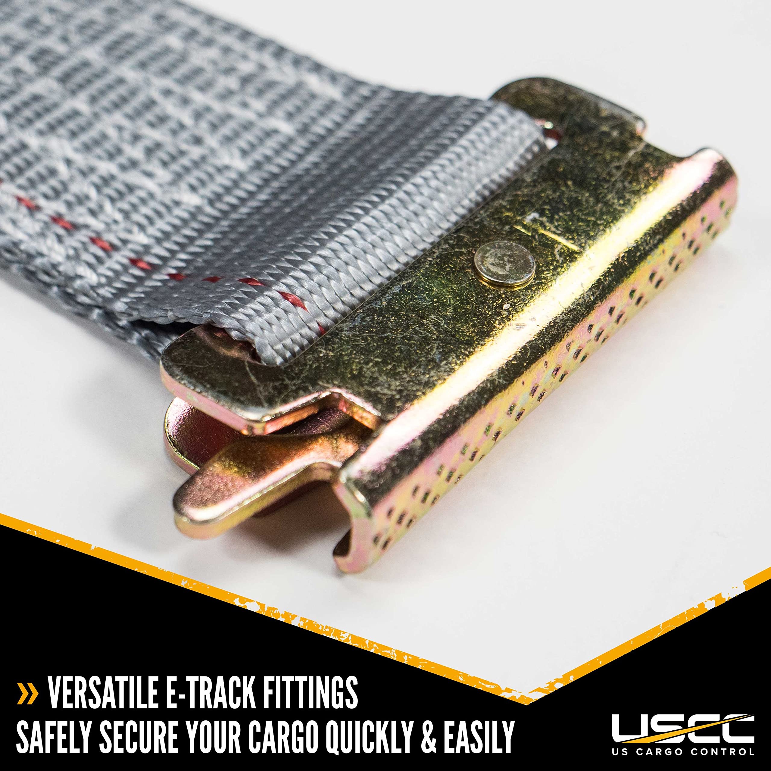 Us Cargo Control E-Track Cam Buckle Straps (10-Pack), 2 Inch X 16 Foot Heavy Duty Gray E-Track Straps With 4 Foot Fixed End And Spring E-Fittings, 833 Lbs. Working Load Limit, Logistic Straps