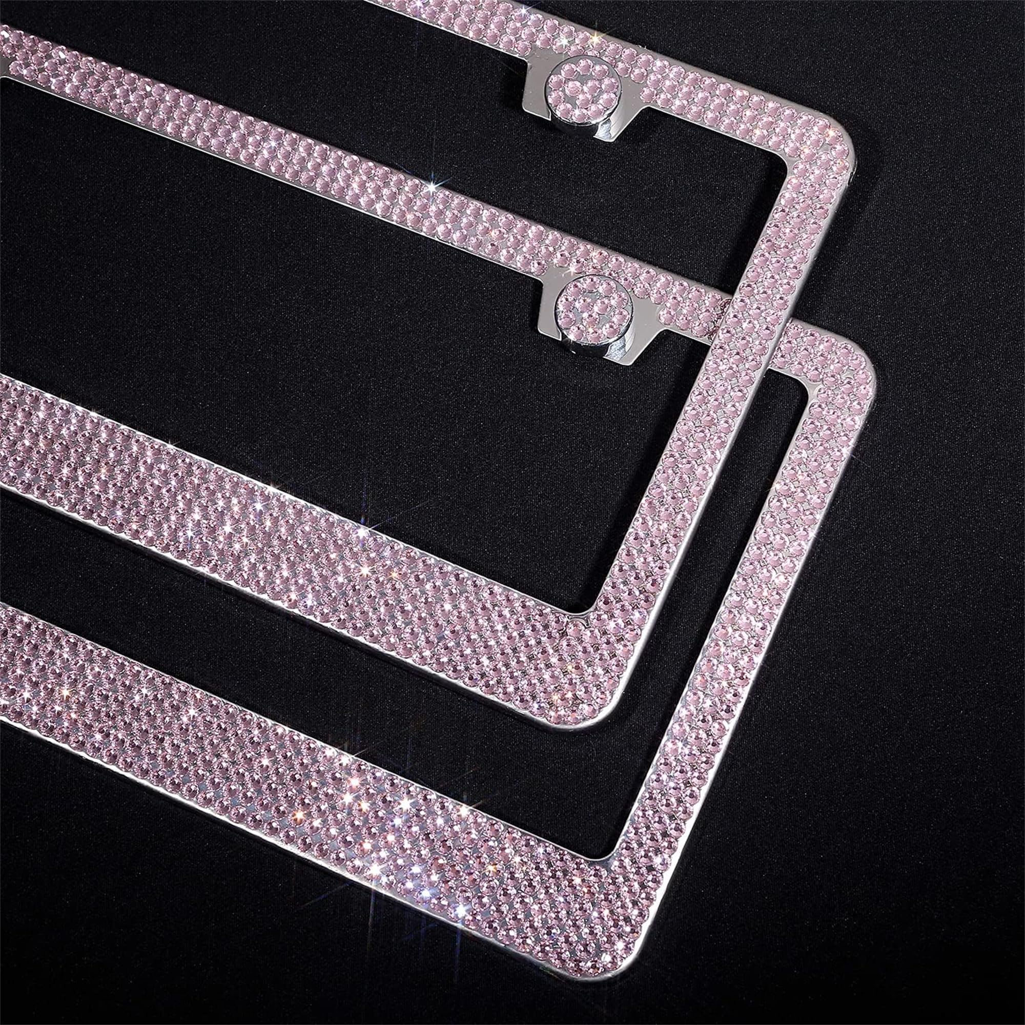 Newzon Pink Sparkly License Plate Frame For Women, 2 Pieces Pink Glitter License Plate Frame, Diamond Thickened Stainless Steel