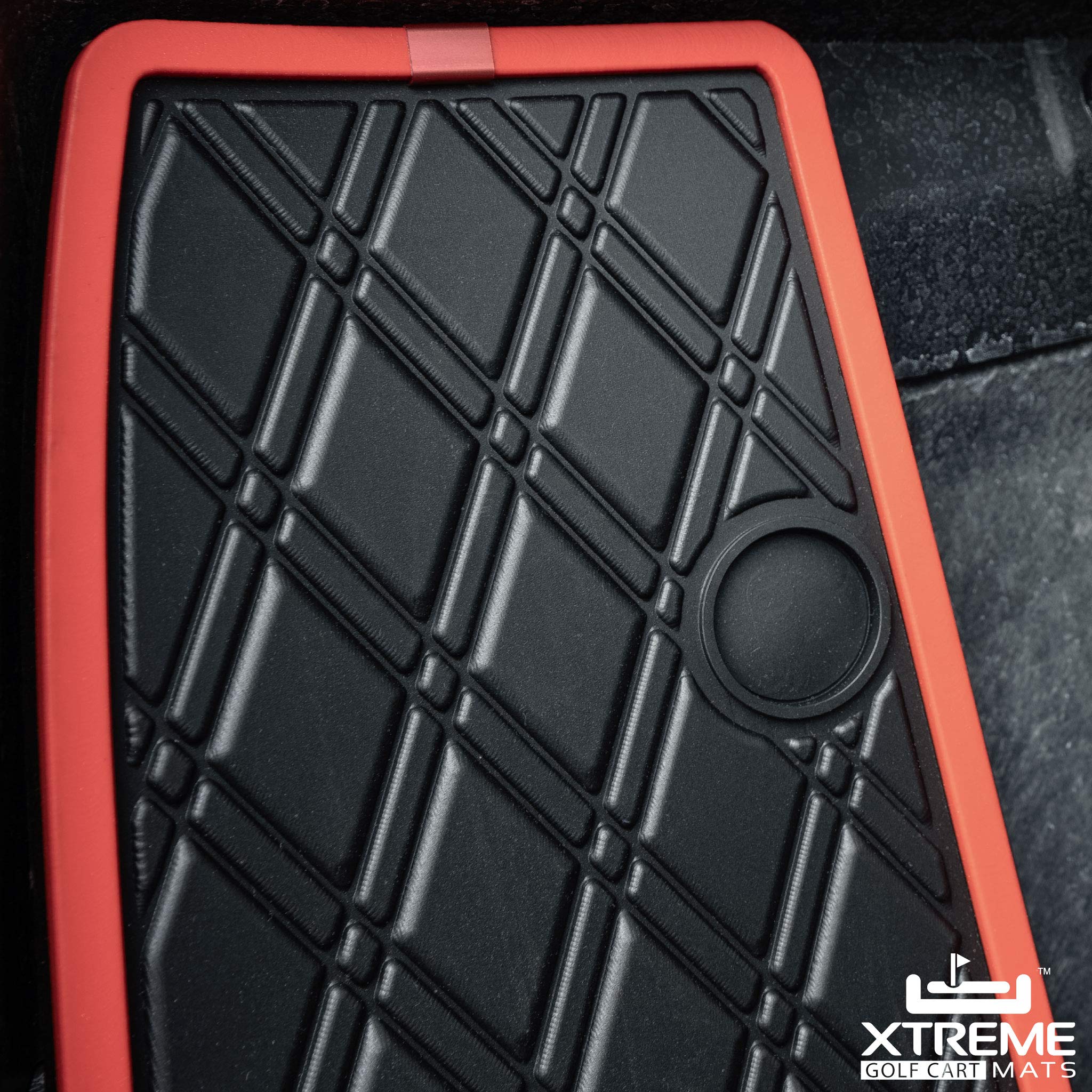 Xtreme Mats Yamaha Drive2 Golf Cart Mat, Full Coverage Golf Cart Floor Liner Mat - Fits Yamaha Drive2 Models Only (2017-2022)& Umax Rally 4X4 - Black With Red Trim