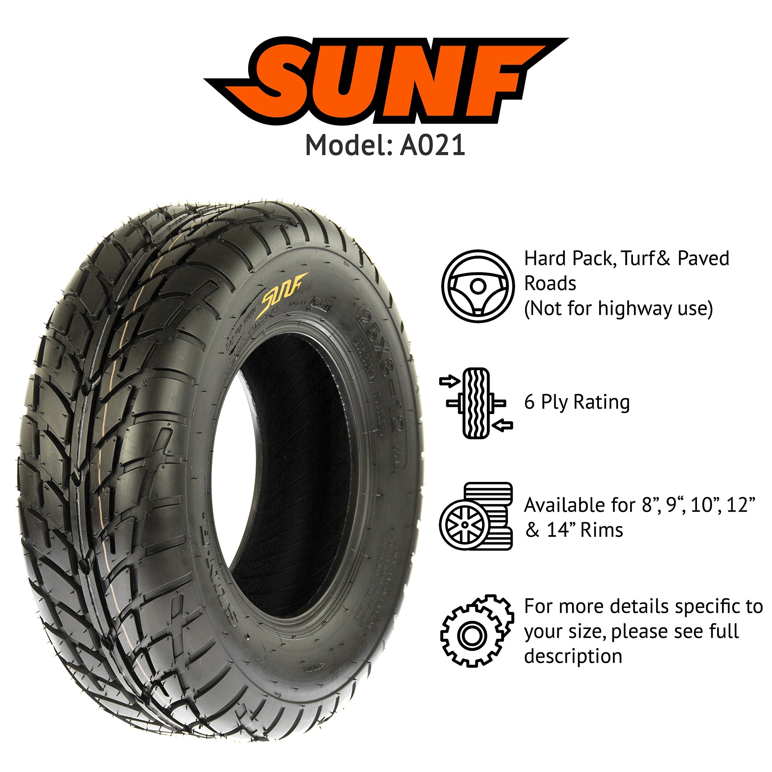 SunF 25x10-12 25x10x12 Hardpack Race Sport ATV UTV Tire 6 PR A021 - SET of 4
